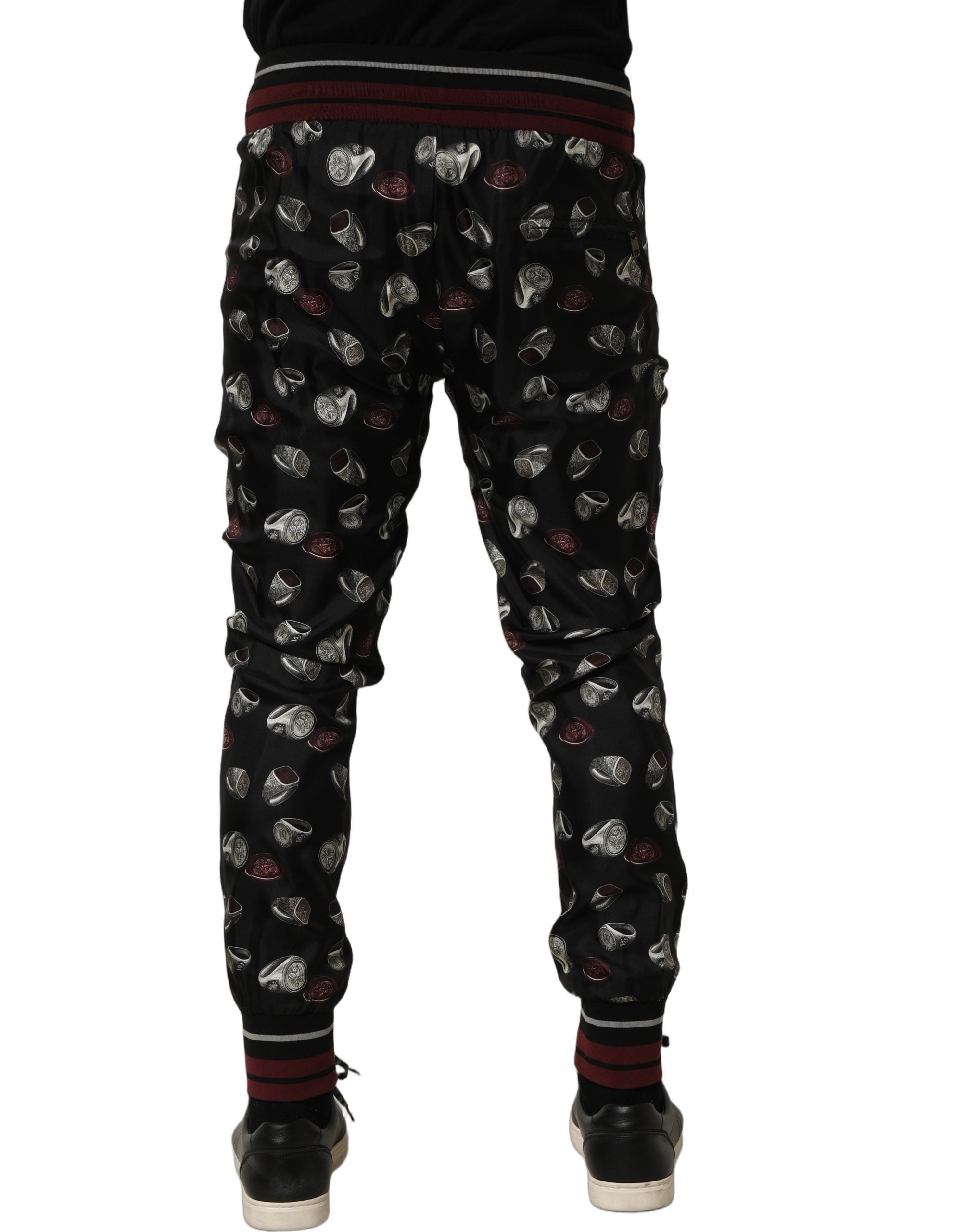 Dolce & Gabbana Jogginghose aus Seide mit Ring-Print in Schwarz