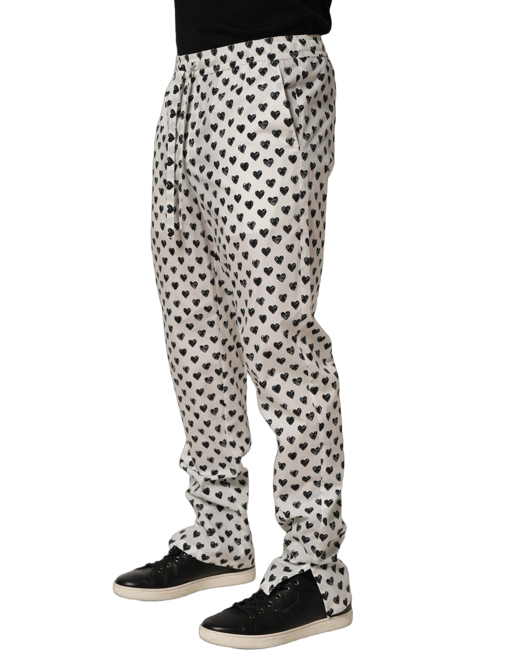 Dolce & Gabbana Weiße Herrenhose mit grafischem Herz-Print