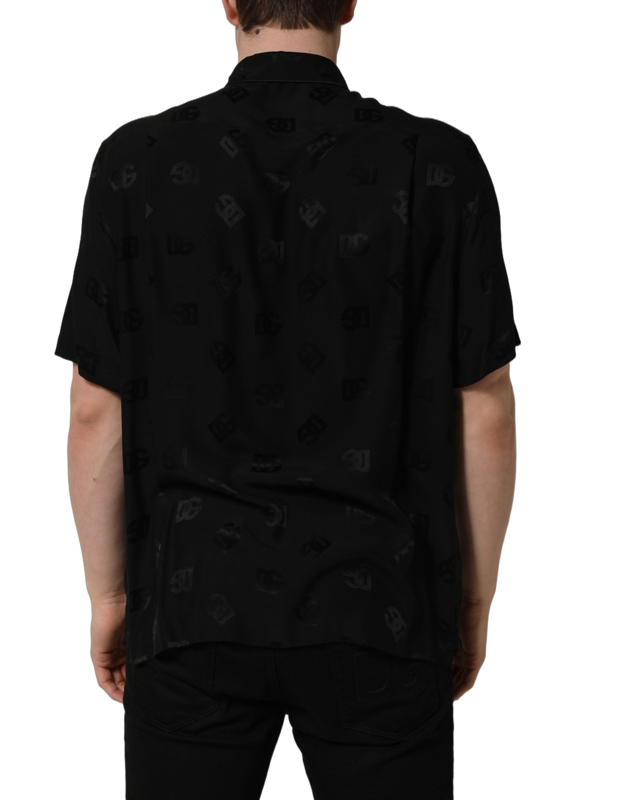 Dolce & Gabbana Herrenhemd mit kurzen Ärmeln und schwarzem Logo-Monogramm