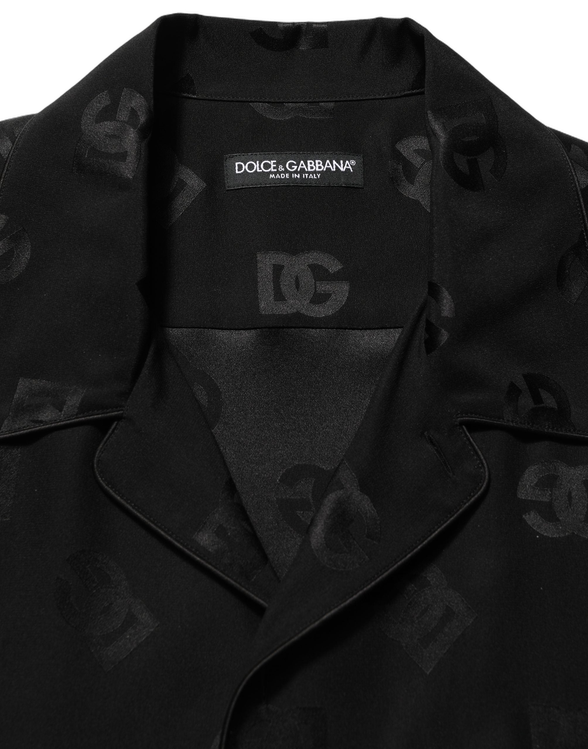 Dolce & Gabbana Herrenhemd mit kurzen Ärmeln und schwarzem Logo-Monogramm