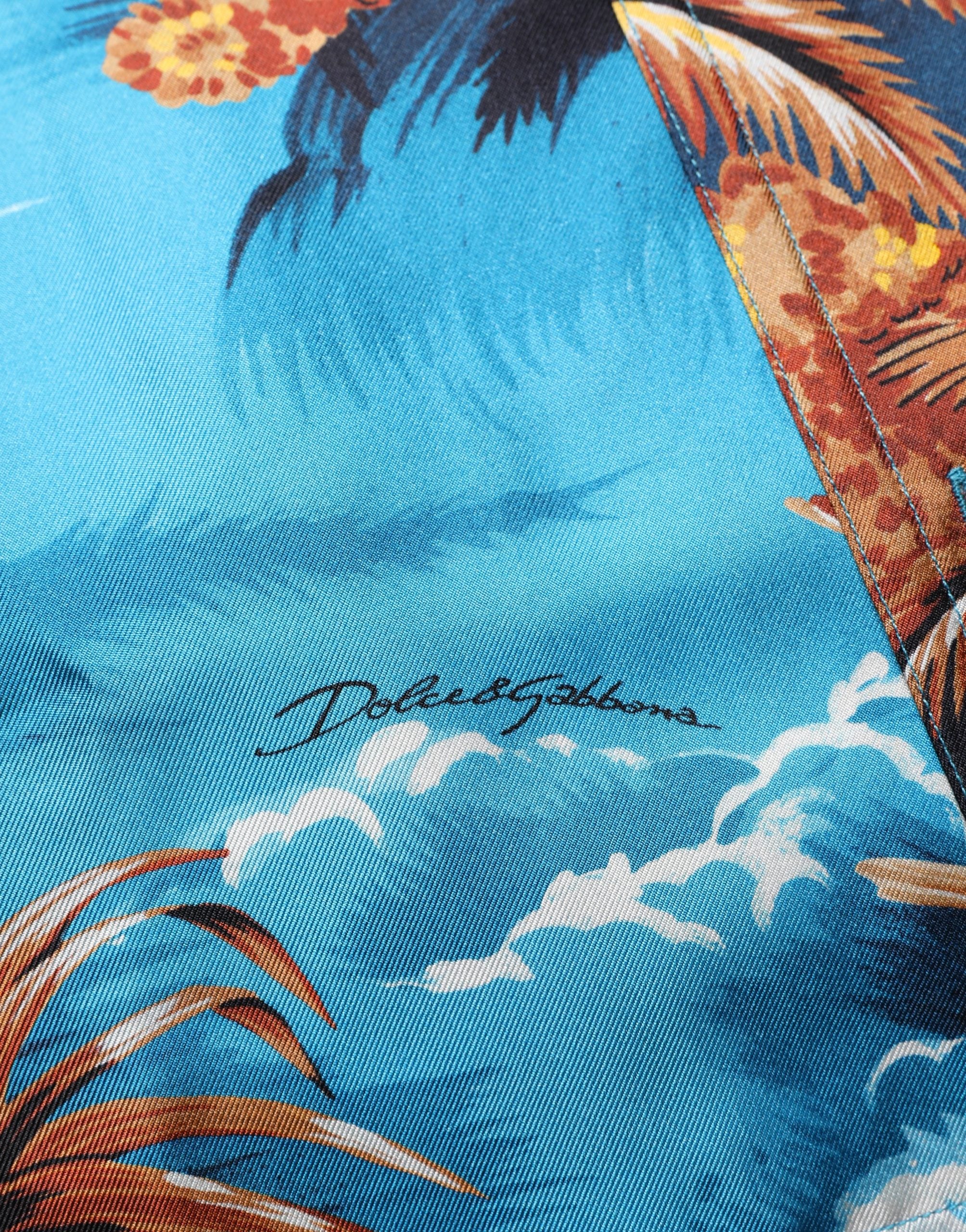 Dolce & Gabbana Blaues Seiden-Twill-Hemd mit Hawaiian-Print