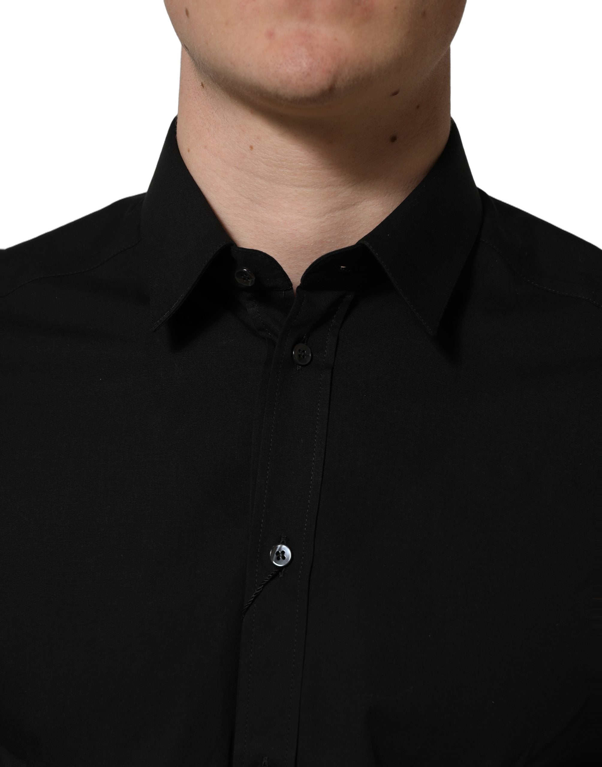 Dolce & Gabbana Schwarzes Baumwoll Stretch GOLD Fit Hemd