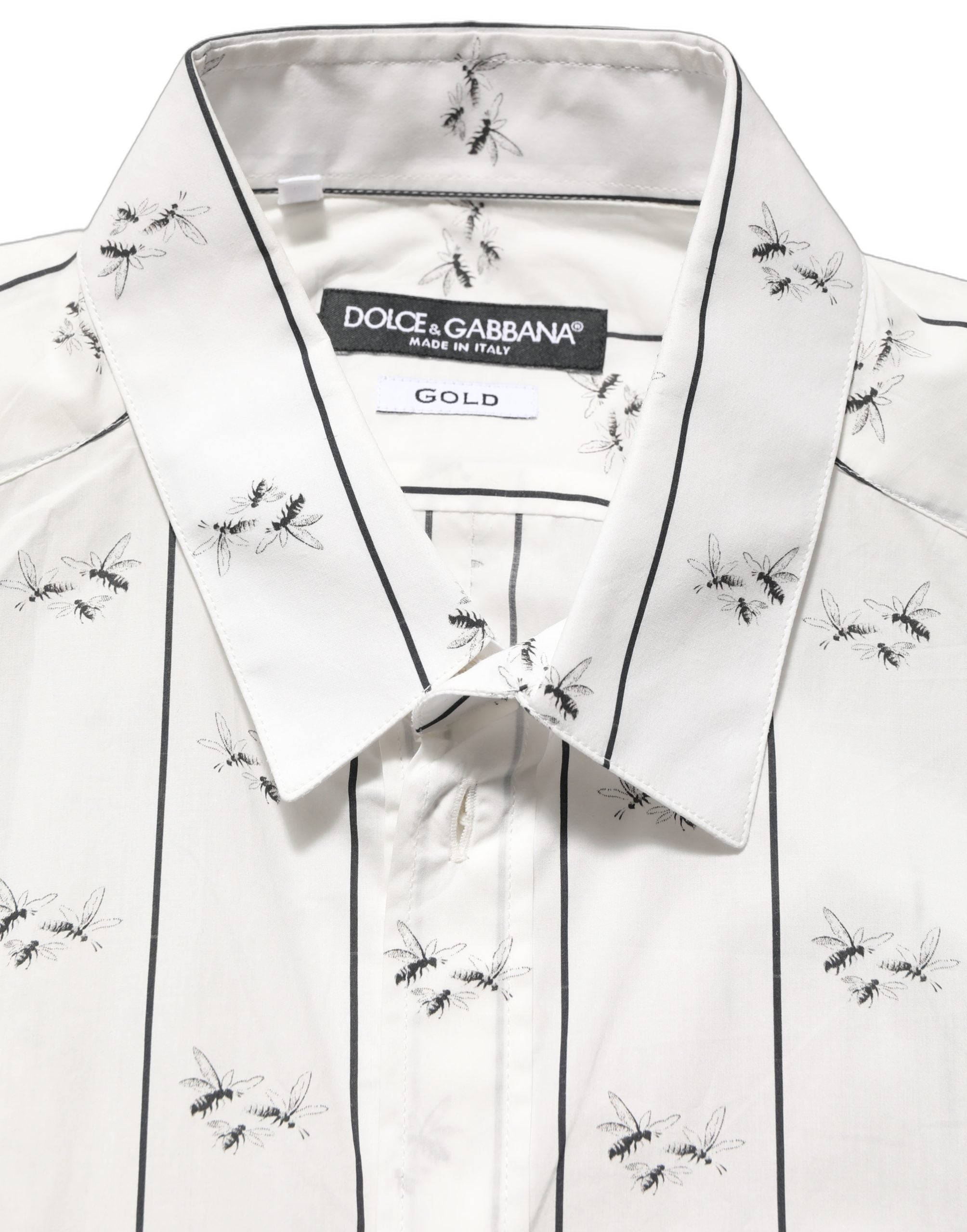 Dolce & Gabbana Weißes Baumwollhemd mit Bienenprint, GOLD Fit