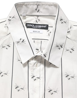 Dolce & Gabbana Weißes Baumwollhemd mit Bienenprint, GOLD Fit
