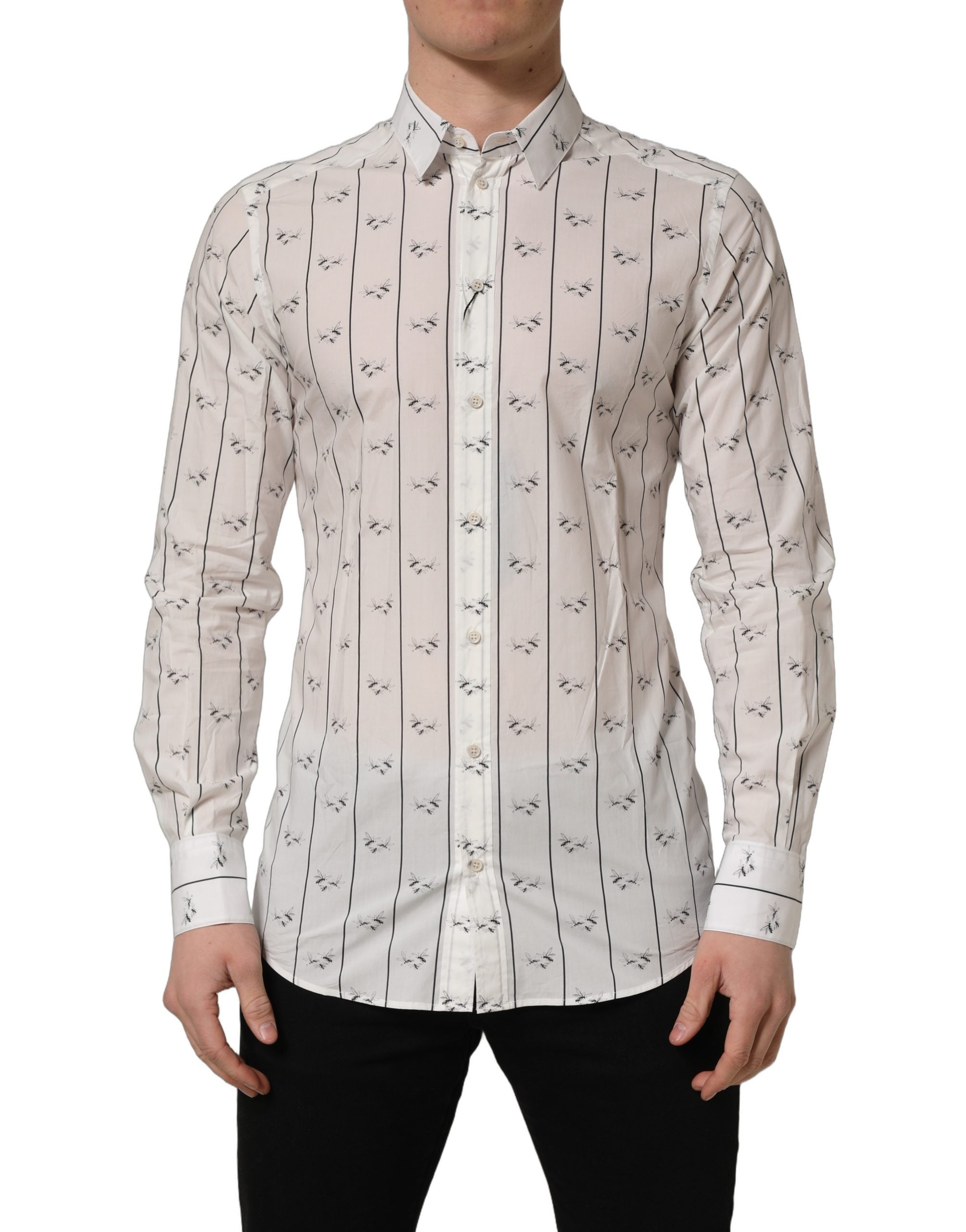 Dolce & Gabbana Weißes Baumwollhemd mit Bienenprint, GOLD Fit