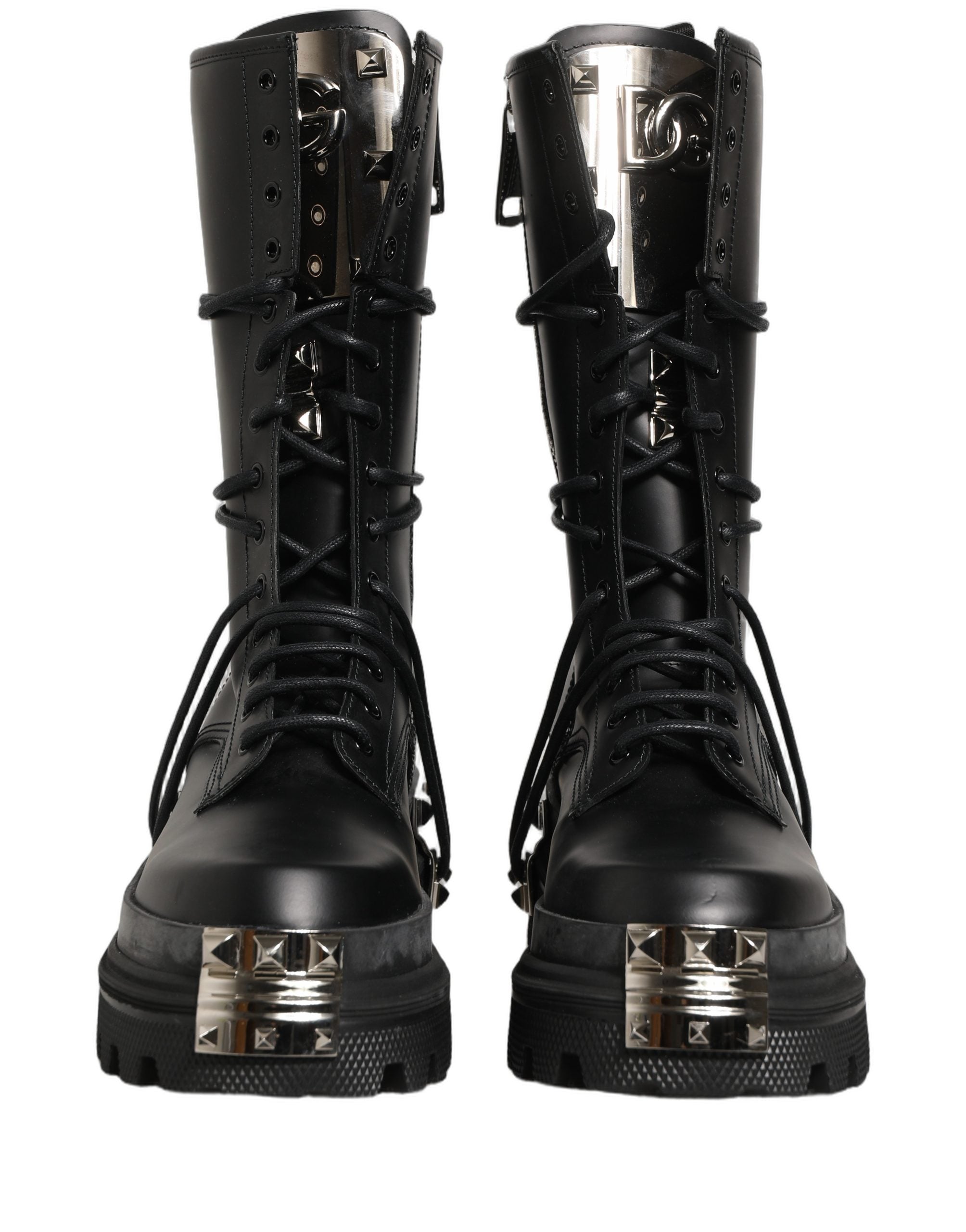 Dolce & Gabbana Schwarze Plateau-Combat-Stiefel mit Nieten