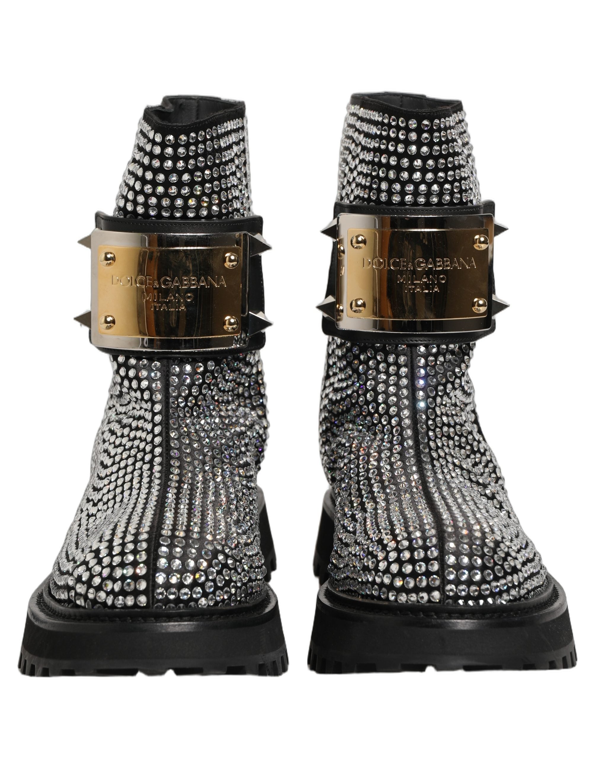 Dolce & Gabbana Schwarze Stiefeletten mit Kristallbesatz