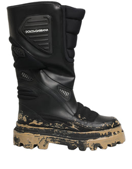 Dolce & Gabbana Schwarze Leder Biker Stiefel Knöchelhoch Herren Schuhe