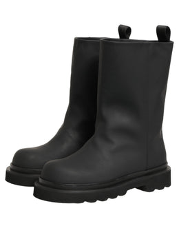 Dolce & Gabbana Schwarze Leder Mid-Calf Stiefel mit klobiger Sohle für Herren