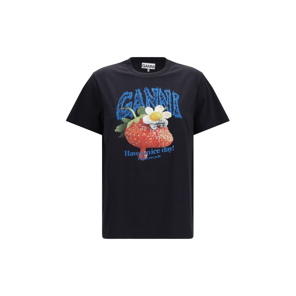 Ganni Schwarzes Baumwoll-T-Shirt