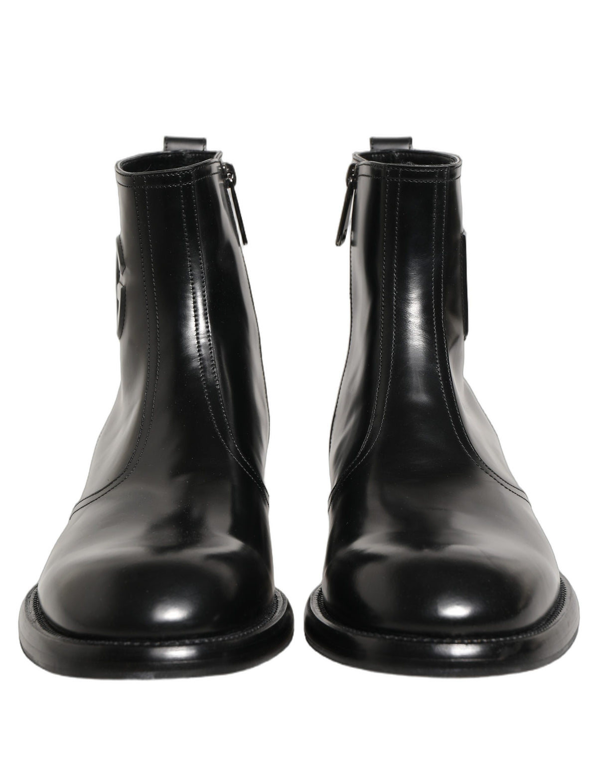 Dolce & Gabbana Schwarze Leder-Stiefeletten mit geprägtem Logo