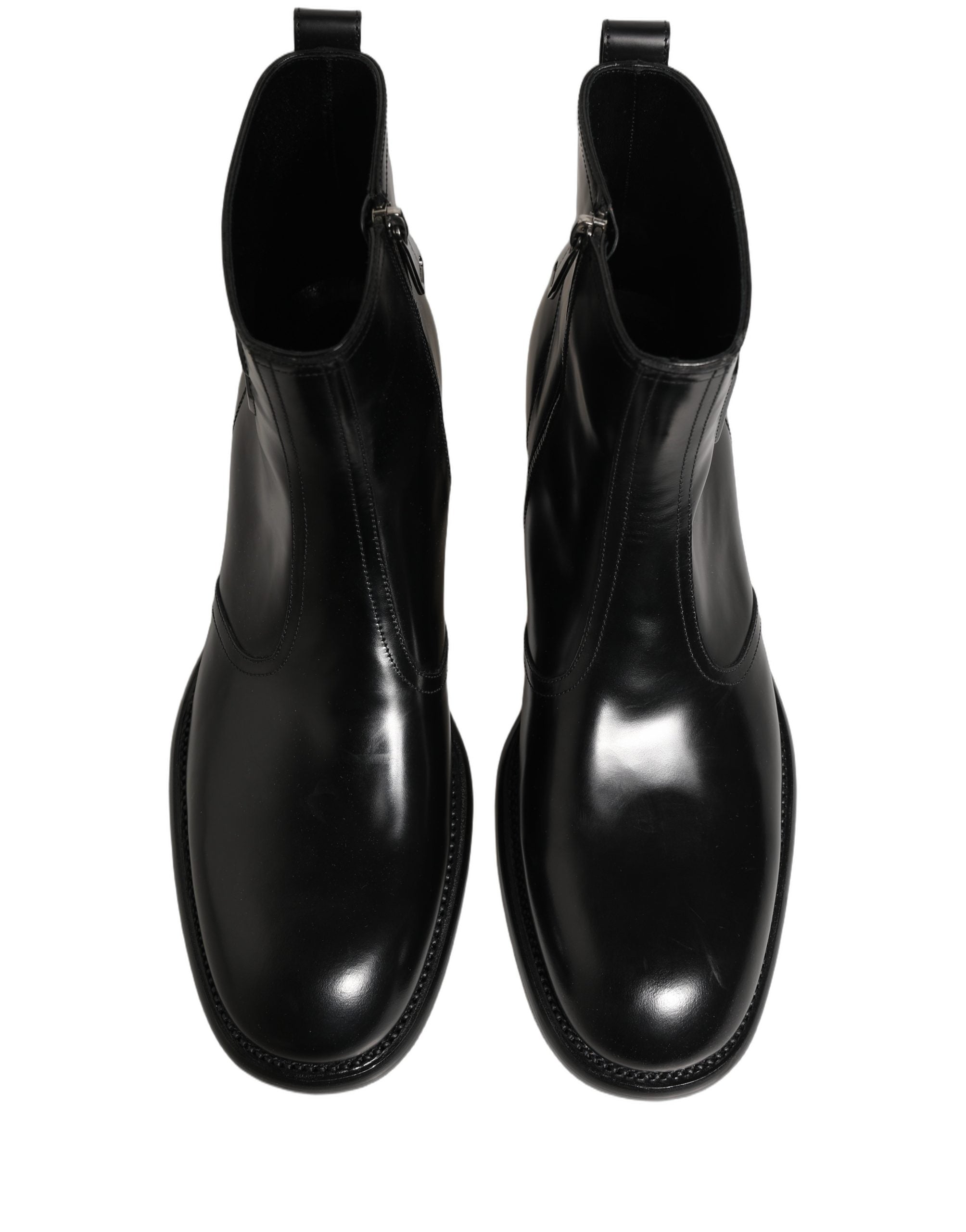 Dolce & Gabbana Schwarze Leder-Stiefeletten mit geprägtem Logo