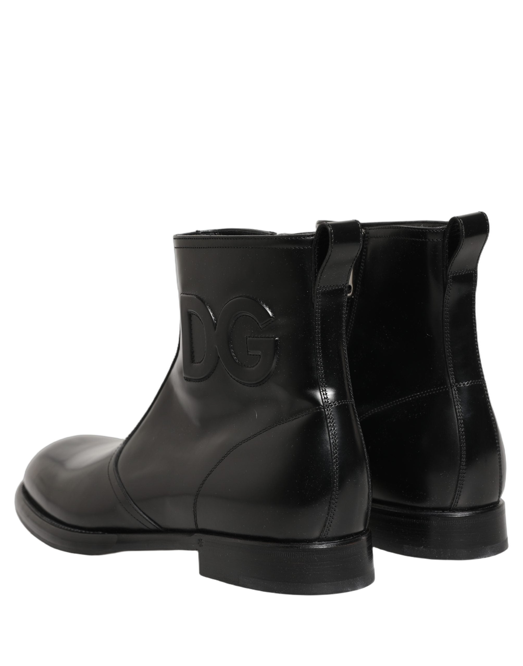 Dolce & Gabbana Schwarze Leder-Stiefeletten mit geprägtem Logo