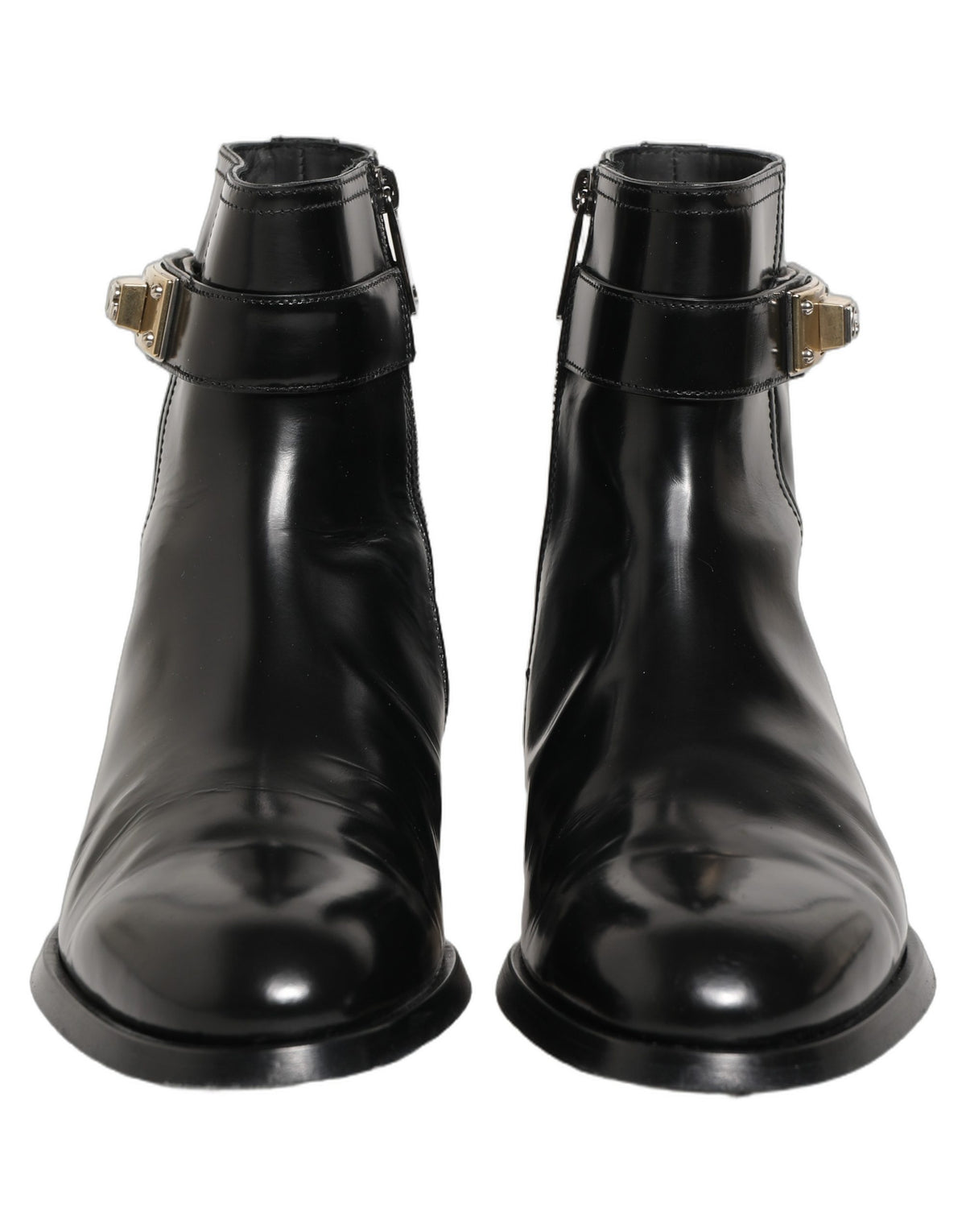 Dolce & Gabbana Schwarze Lederstiefel mit Logo-Schnalle, mittelhoher Schaft