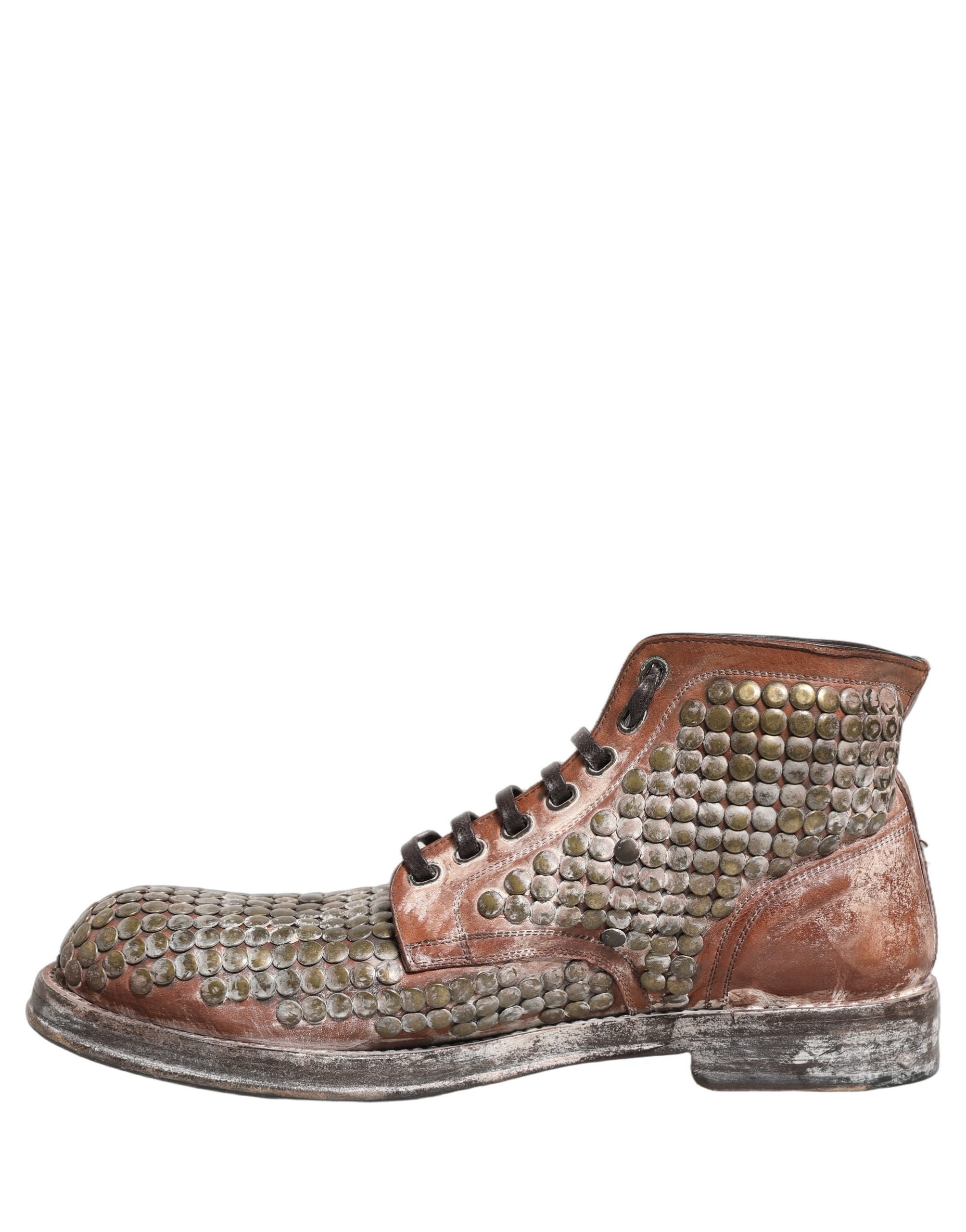 Dolce & Gabbana Braune Leder Stiefeletten mit Nieten – Runway Collection