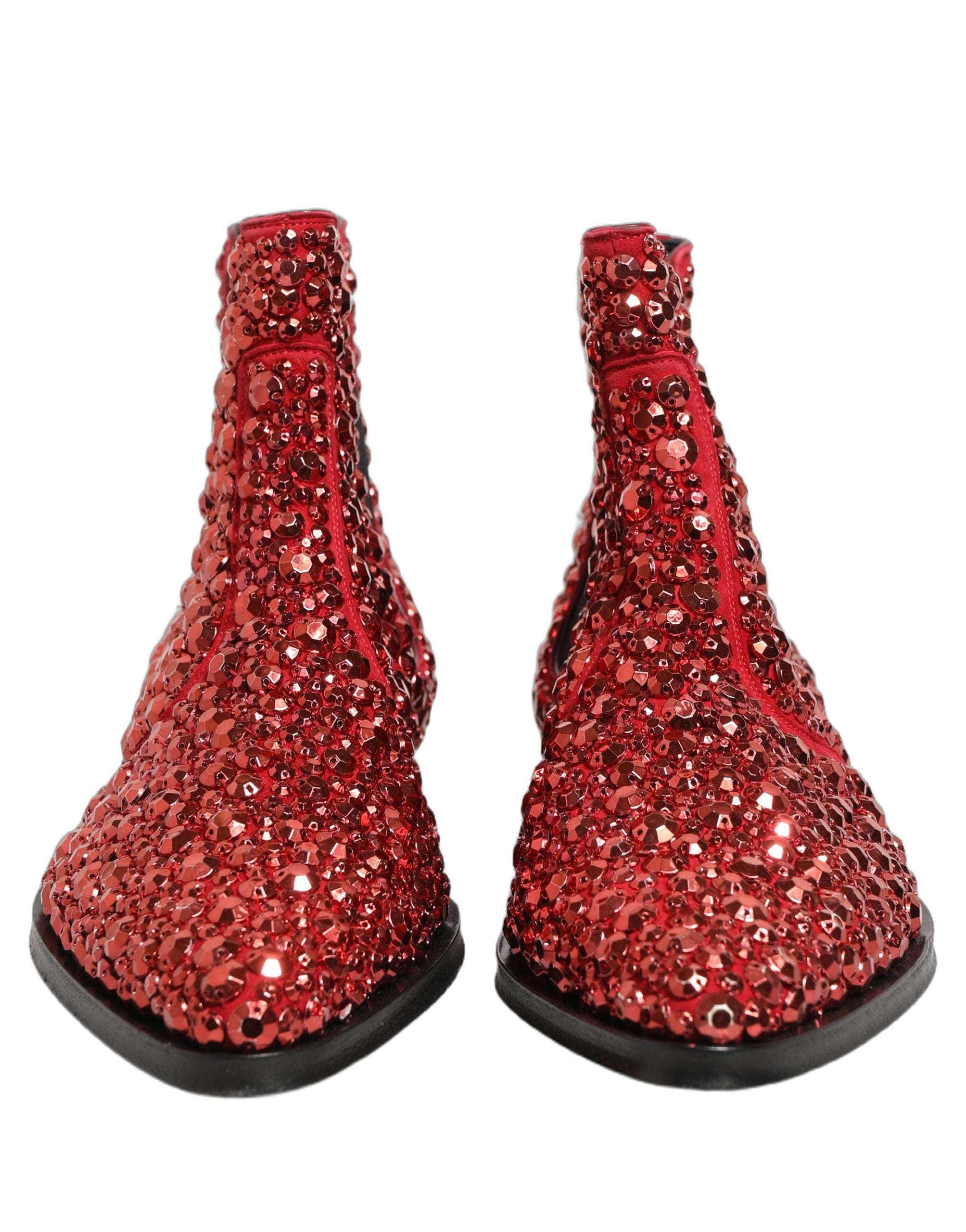Rote Ankle Boots mit Kristallbesatz von Dolce & Gabbana