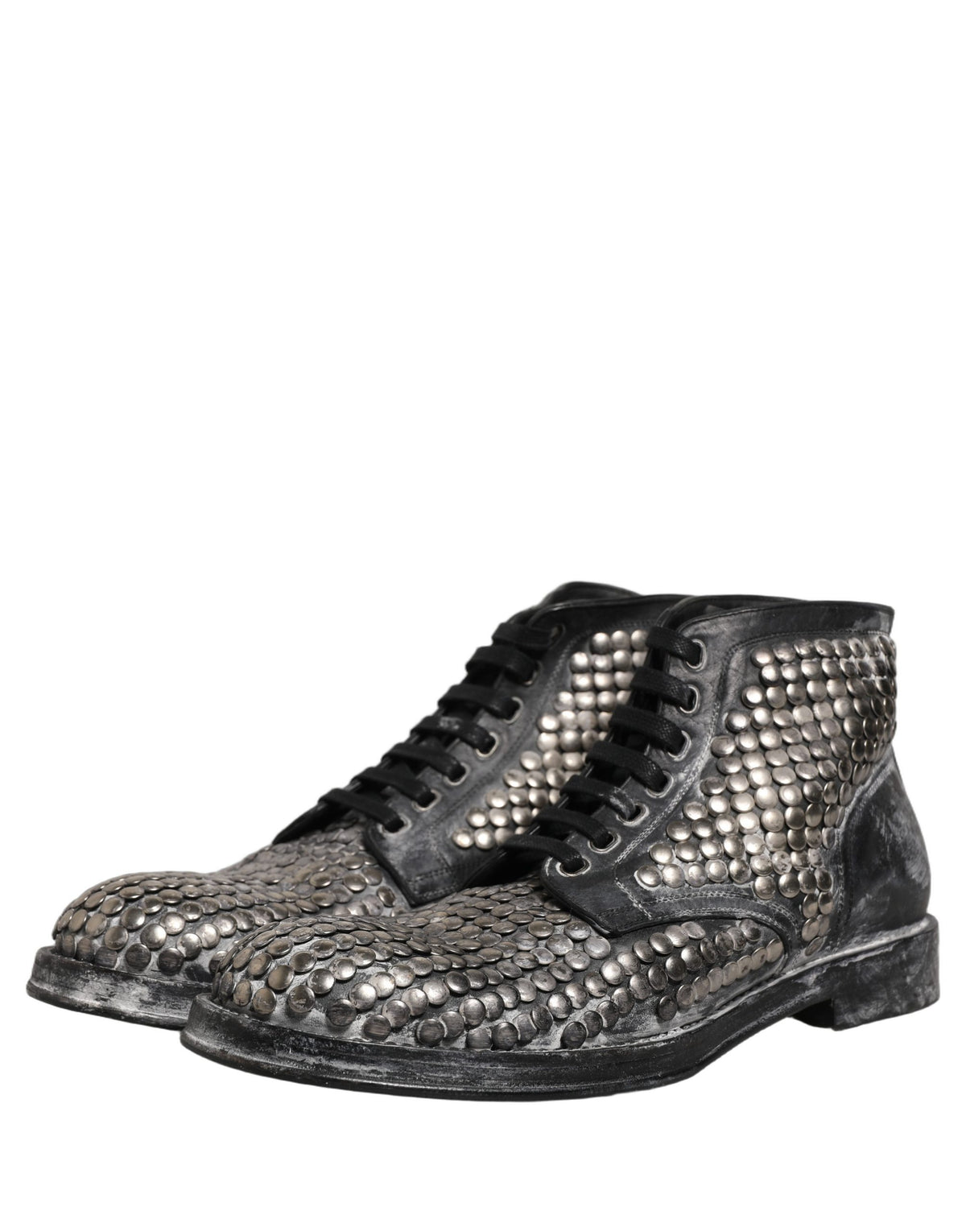 Dolce & Gabbana Schwarze Leder Stiefeletten mit Nieten vom Laufsteg