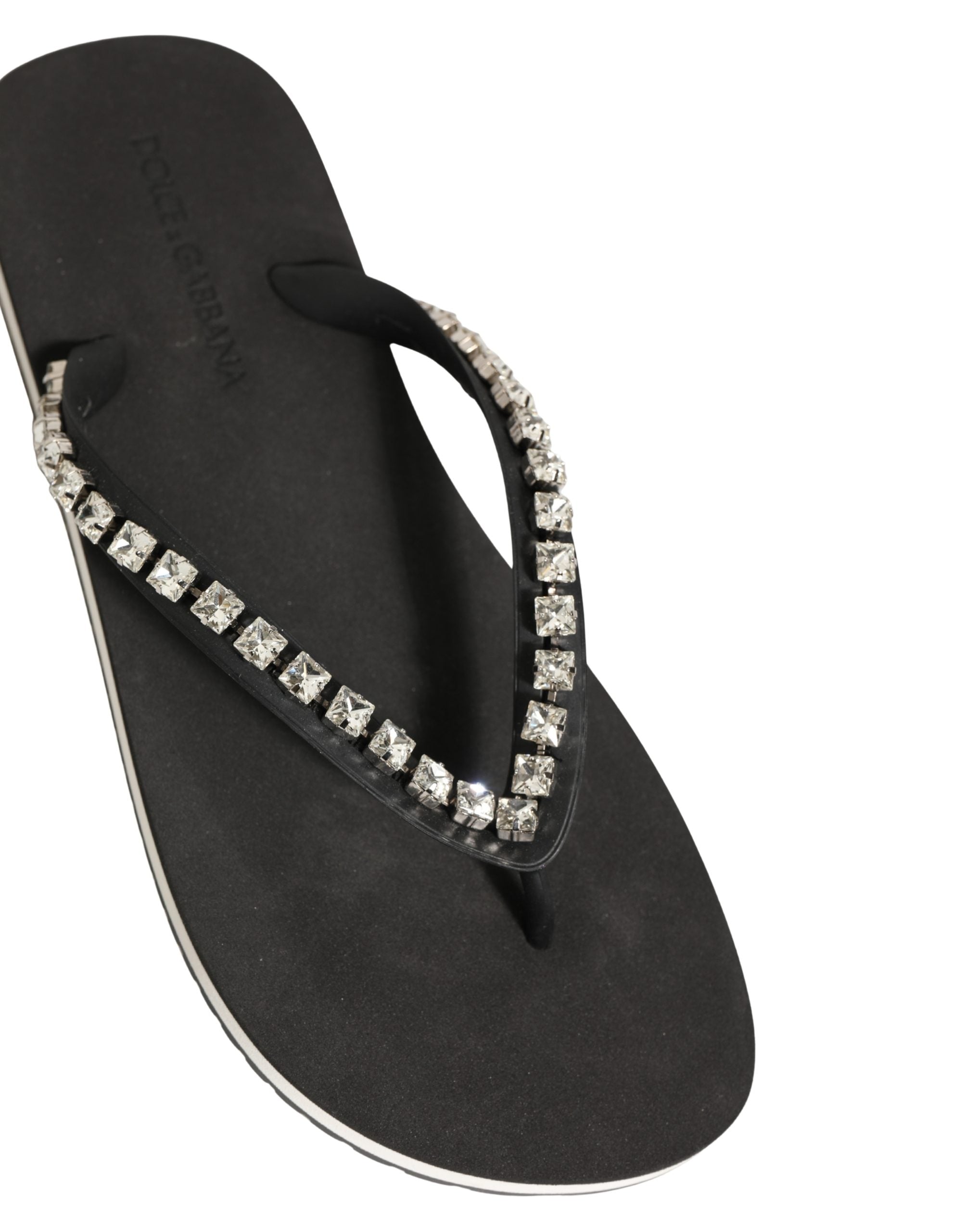 Dolce & Gabbana Schwarze verzierte Gummi-Flip-Flops Herren Schuhe