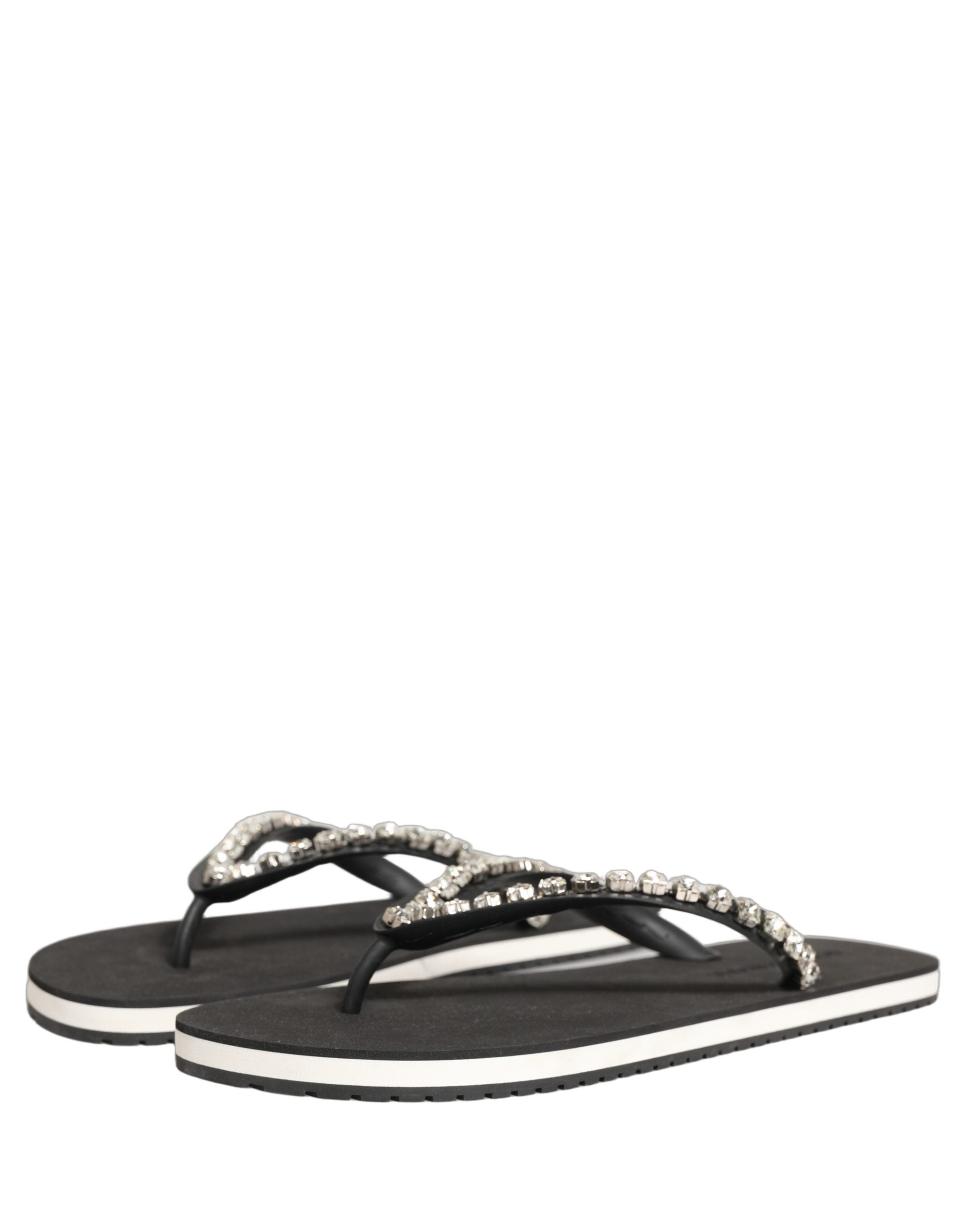 Dolce & Gabbana Schwarze verzierte Gummi-Flip-Flops Herren Schuhe