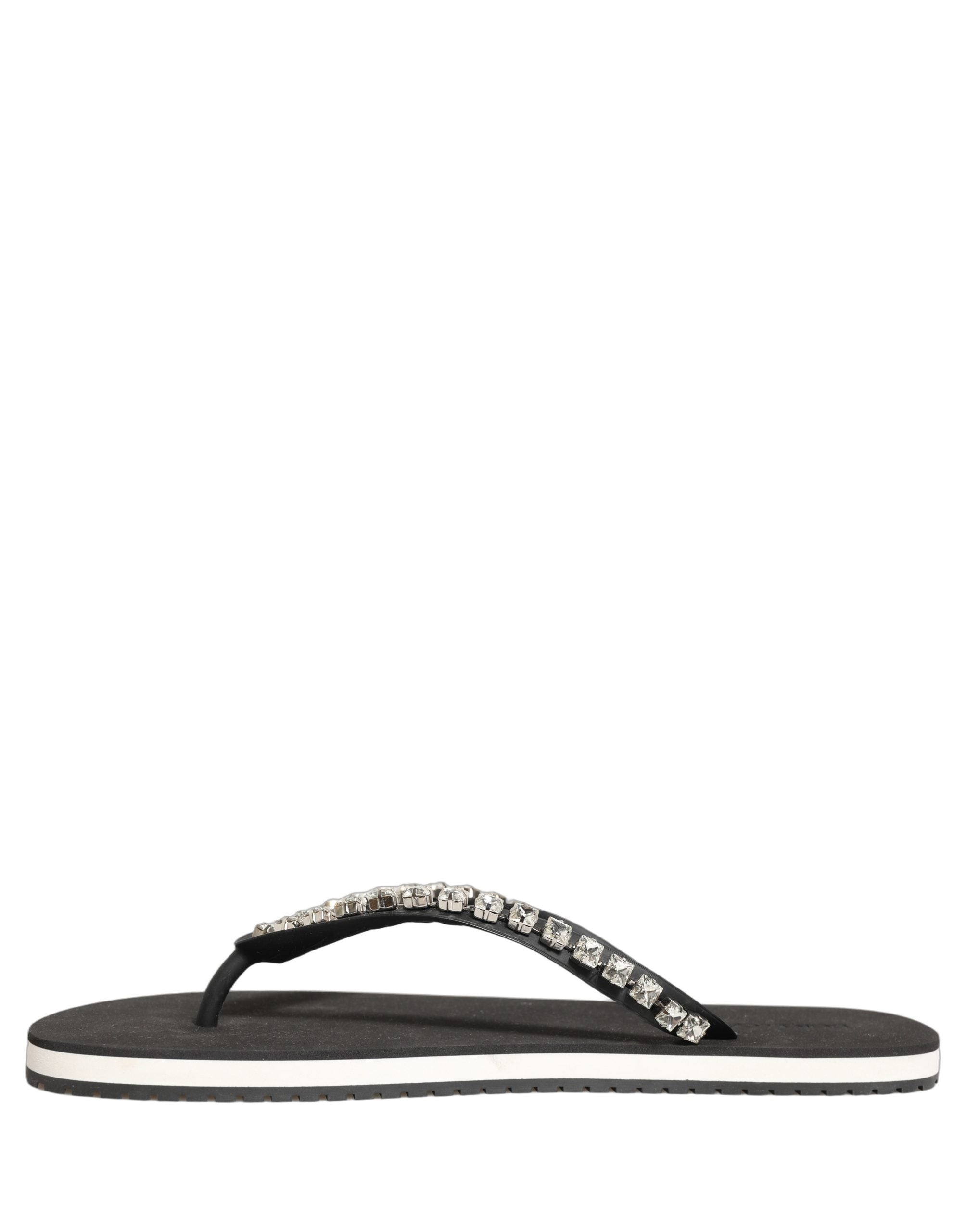 Dolce & Gabbana Schwarze verzierte Gummi-Flip-Flops Herren Schuhe