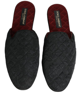 Dolce & Gabbana Schwarze Brokat-Slipper mit Blumenmuster