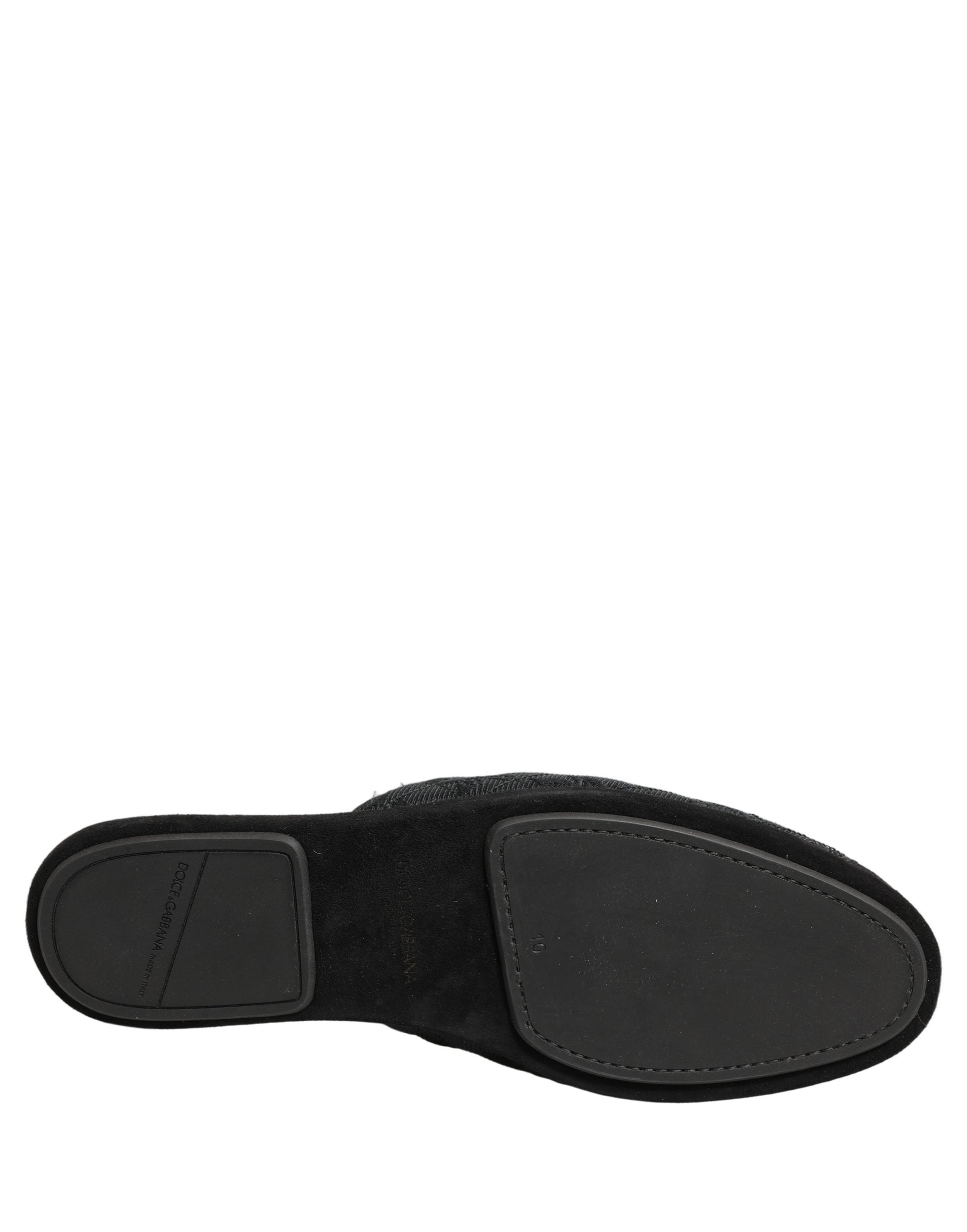 Dolce & Gabbana Schwarze Brokat-Slipper mit Blumenmuster