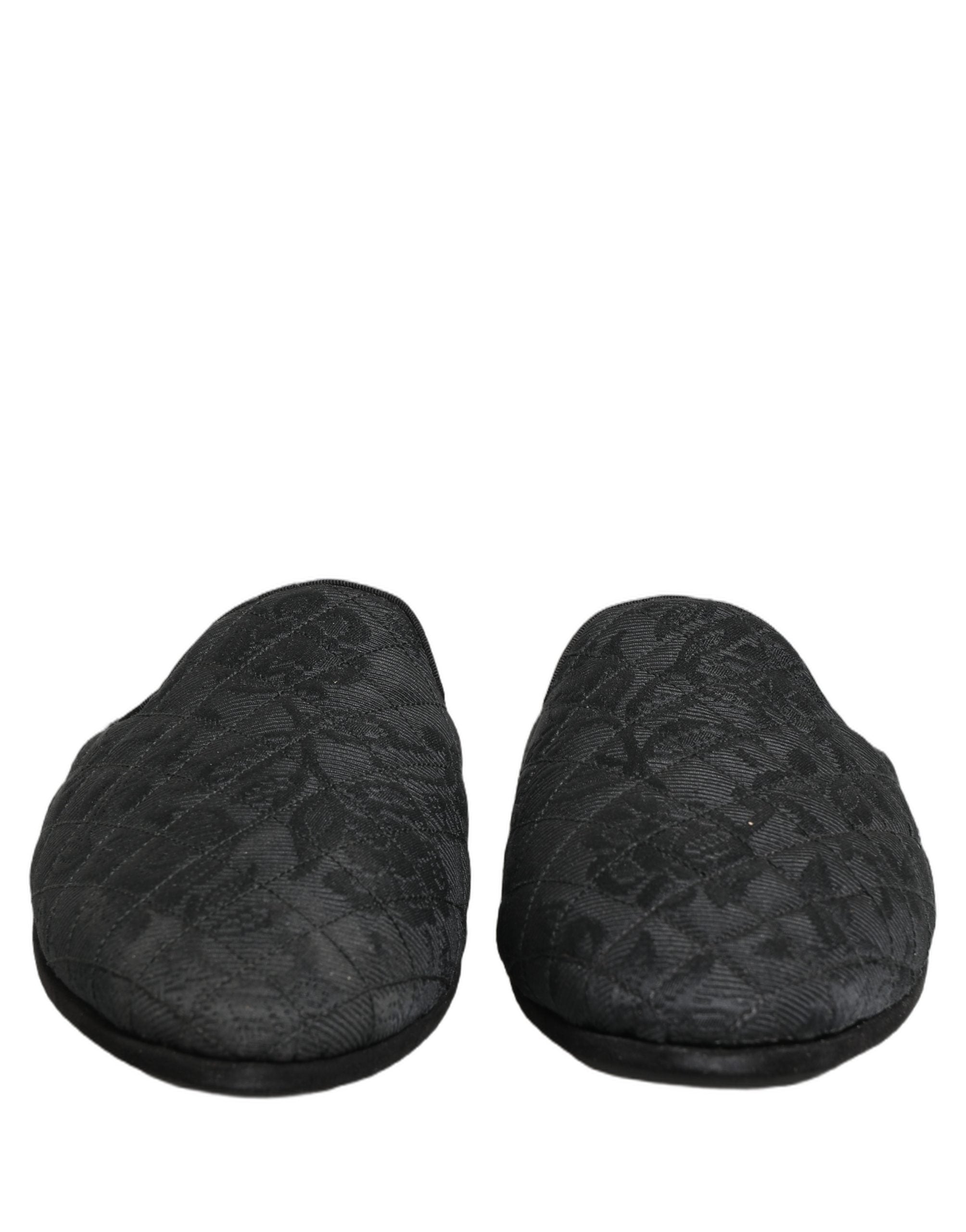 Dolce & Gabbana Schwarze Brokat-Slipper mit Blumenmuster