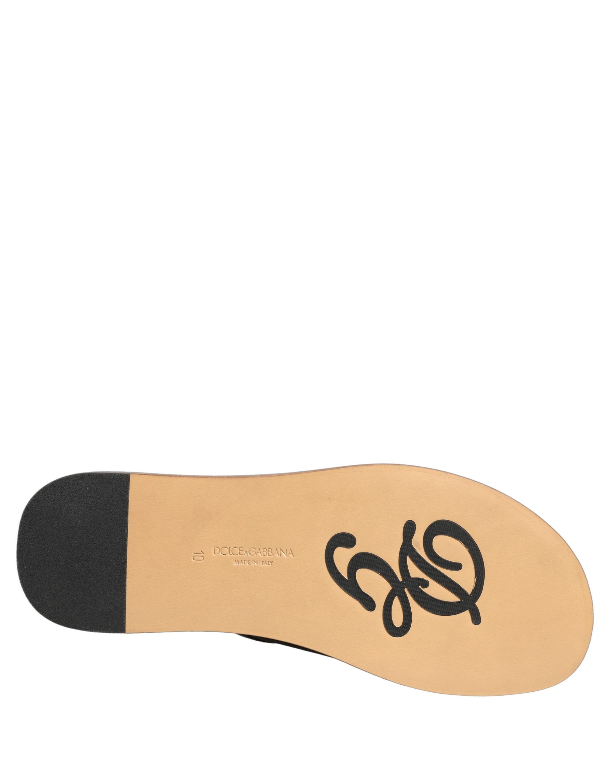 Dolce & Gabbana Braune Leder-Slipper Sandalen Flach Herrenschuhe