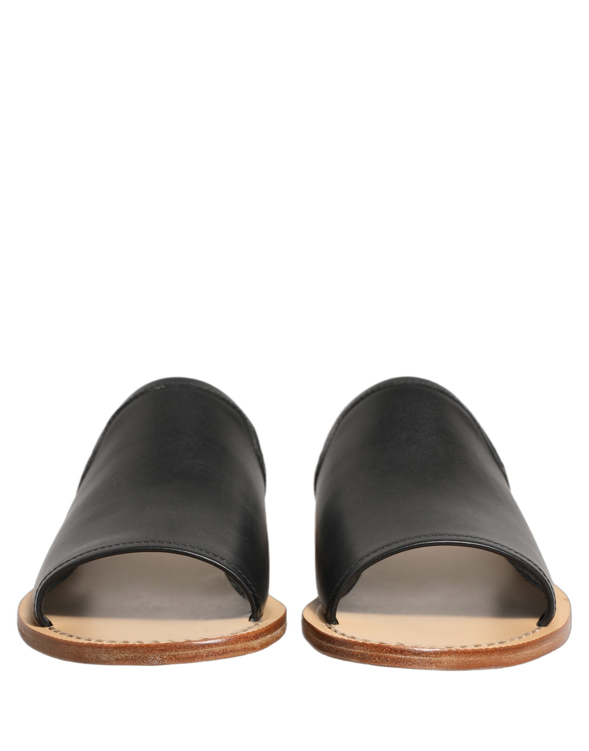 Dolce & Gabbana Braune Leder-Slipper Sandalen Flach Herrenschuhe