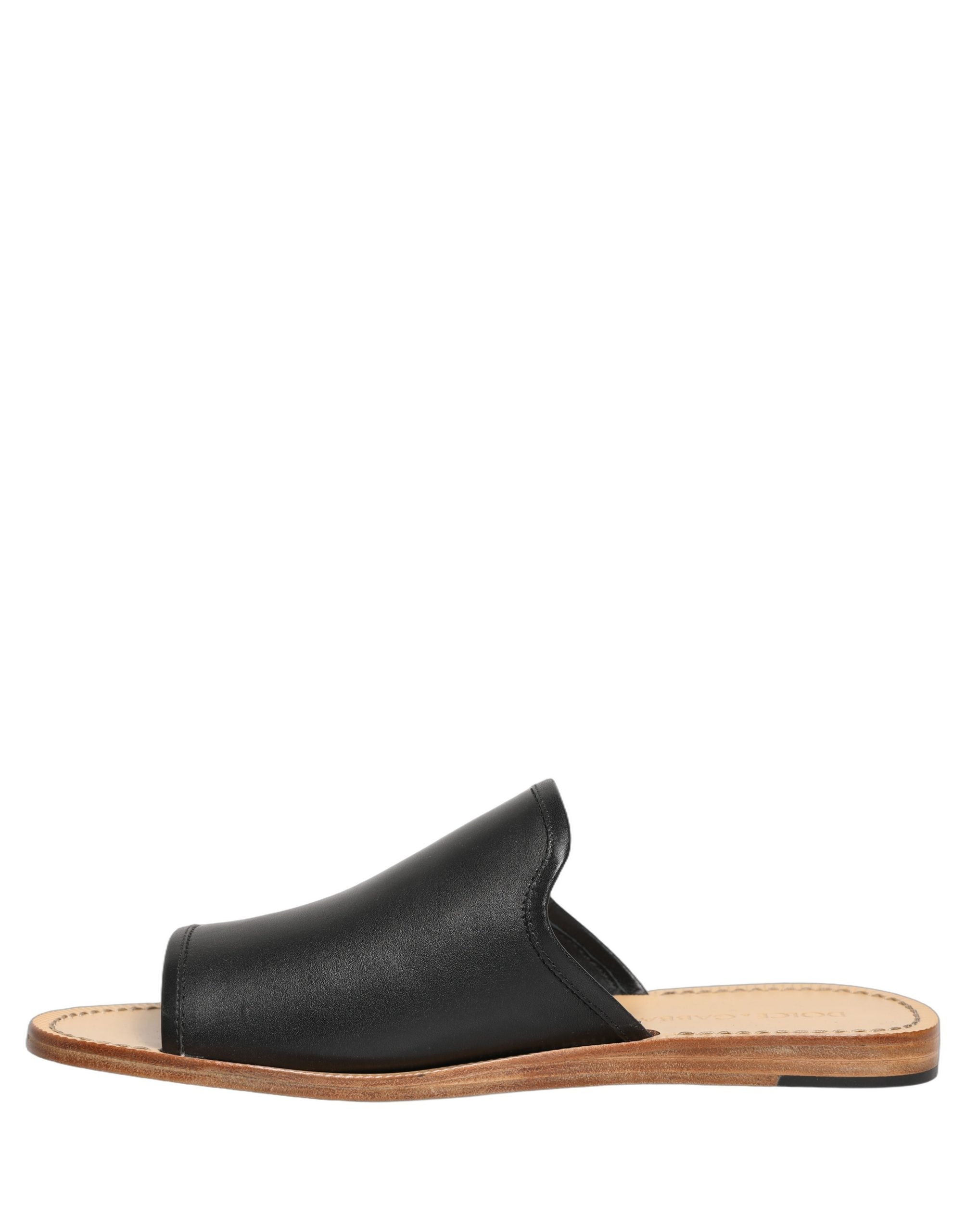 Dolce & Gabbana Braune Leder-Slipper Sandalen Flach Herrenschuhe