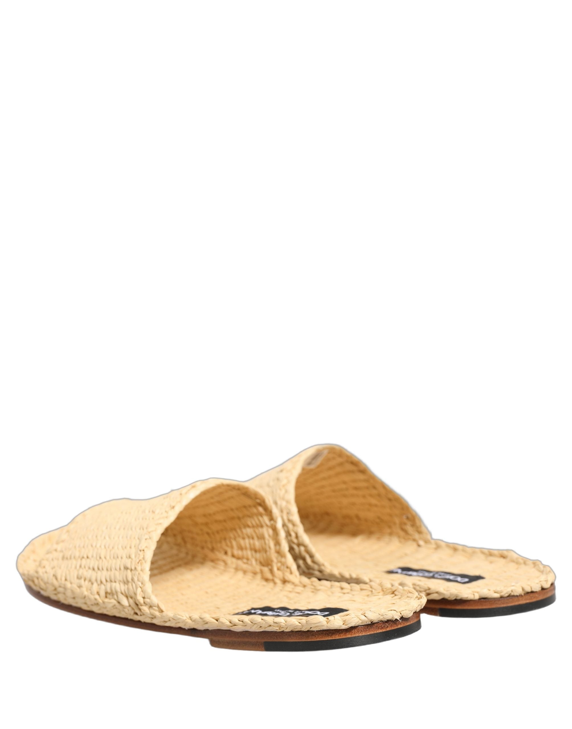 Dolce & Gabbana Beige Stroh-Raffia-Slipper Sandalen Flache Schuhe