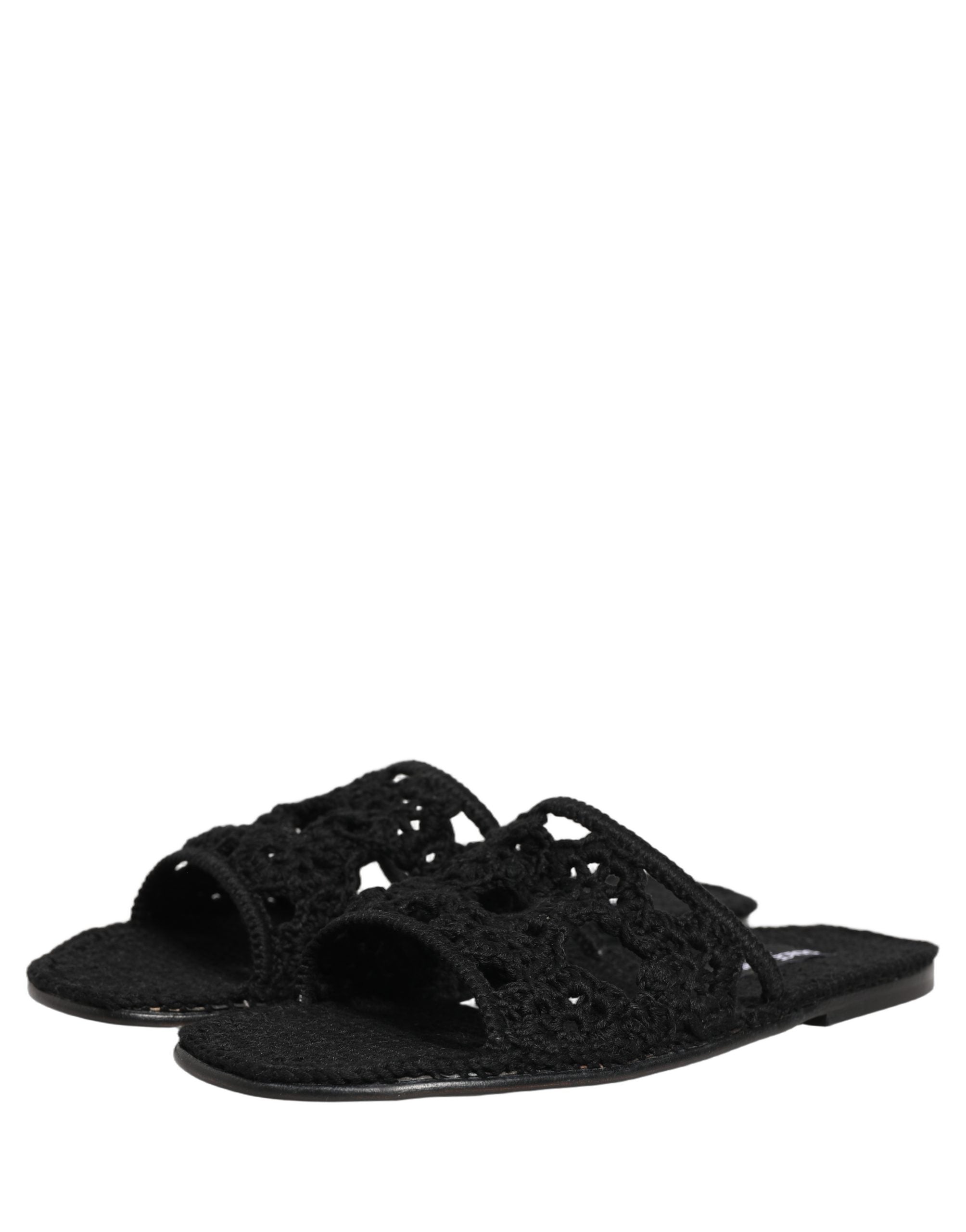 Dolce & Gabbana Schwarze Stoff-Slipper Sandalen Flache Schuhe