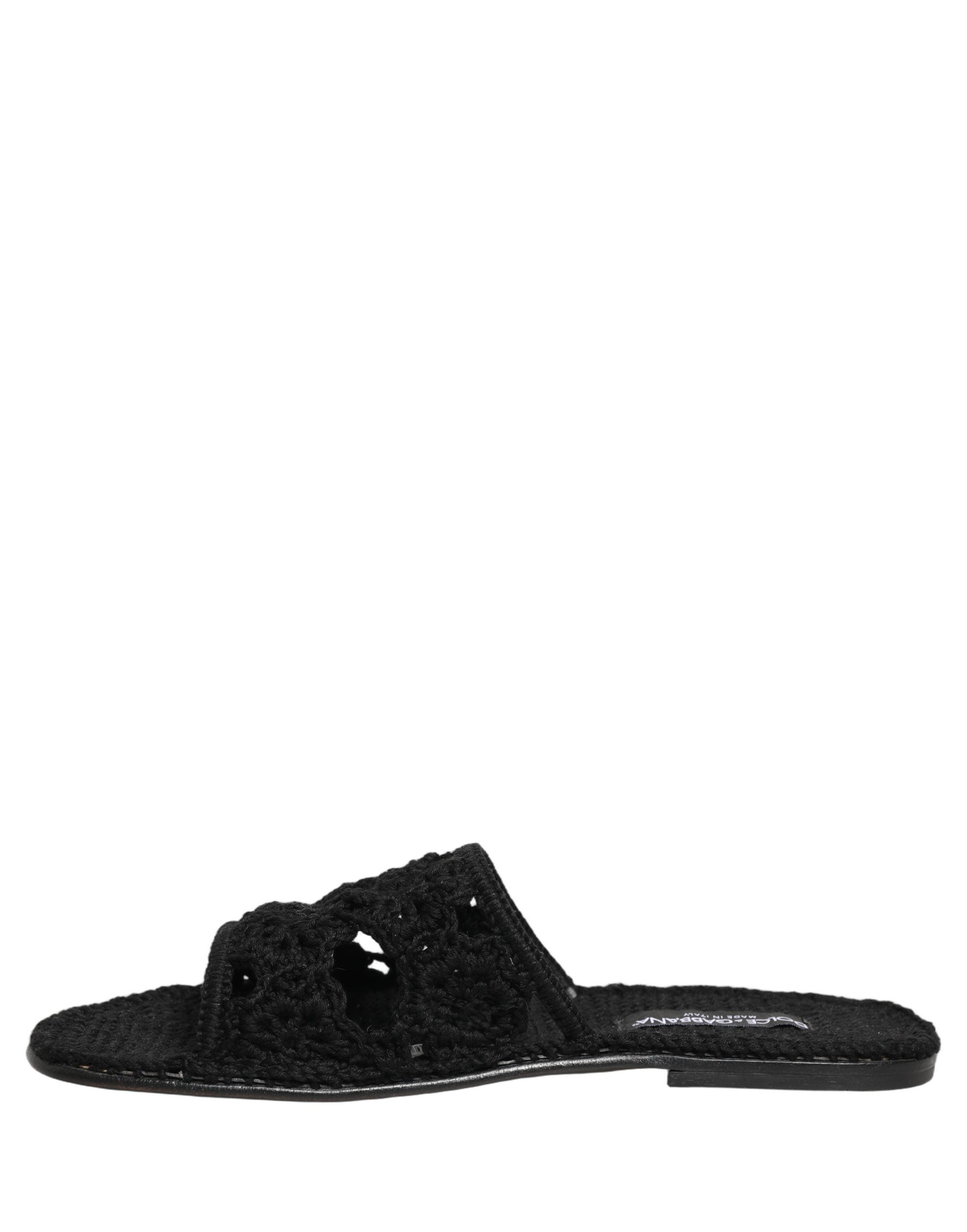 Dolce & Gabbana Schwarze Stoff-Slipper Sandalen Flache Schuhe