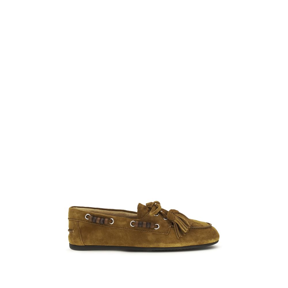 Miu Miu Beige Kalbsleder Bos Taurus Slipper-Loafer