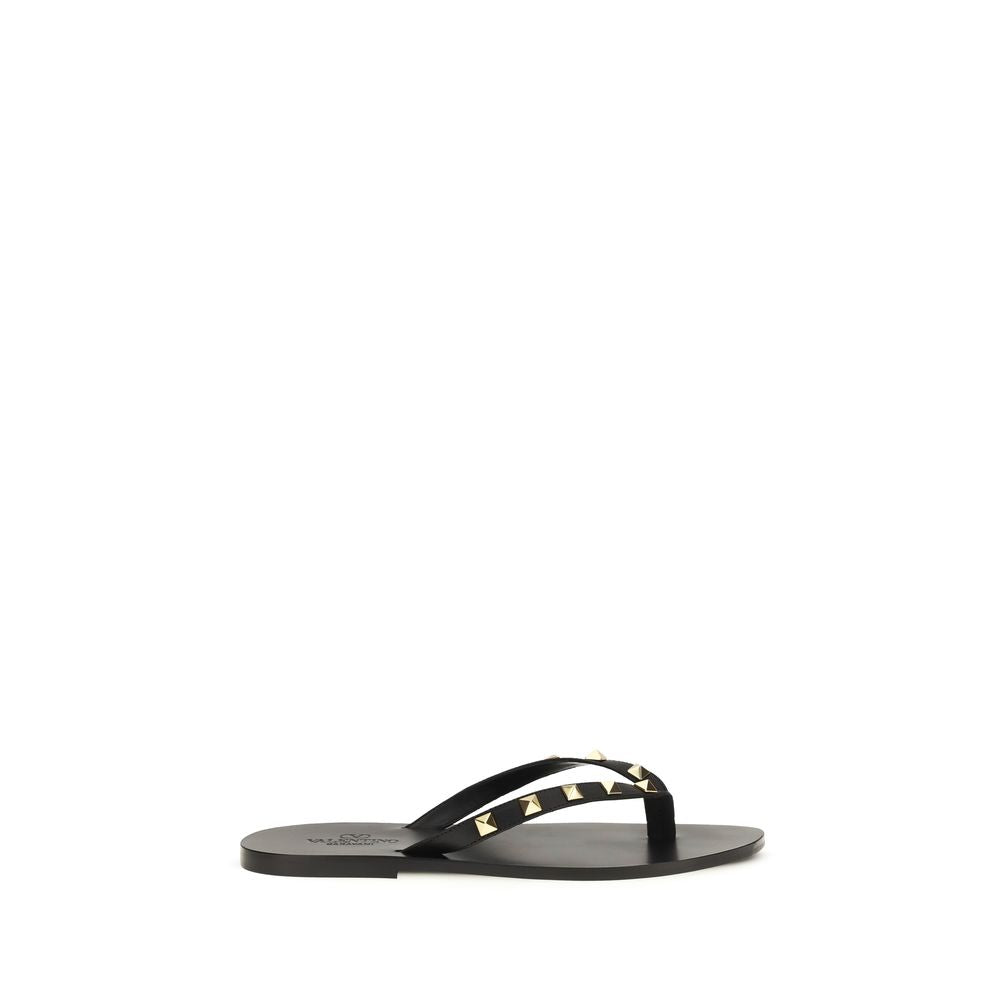 Valentino Garavani Schwarze Bos Taurus Kalbsleder-Flip-Flop-Sandalen