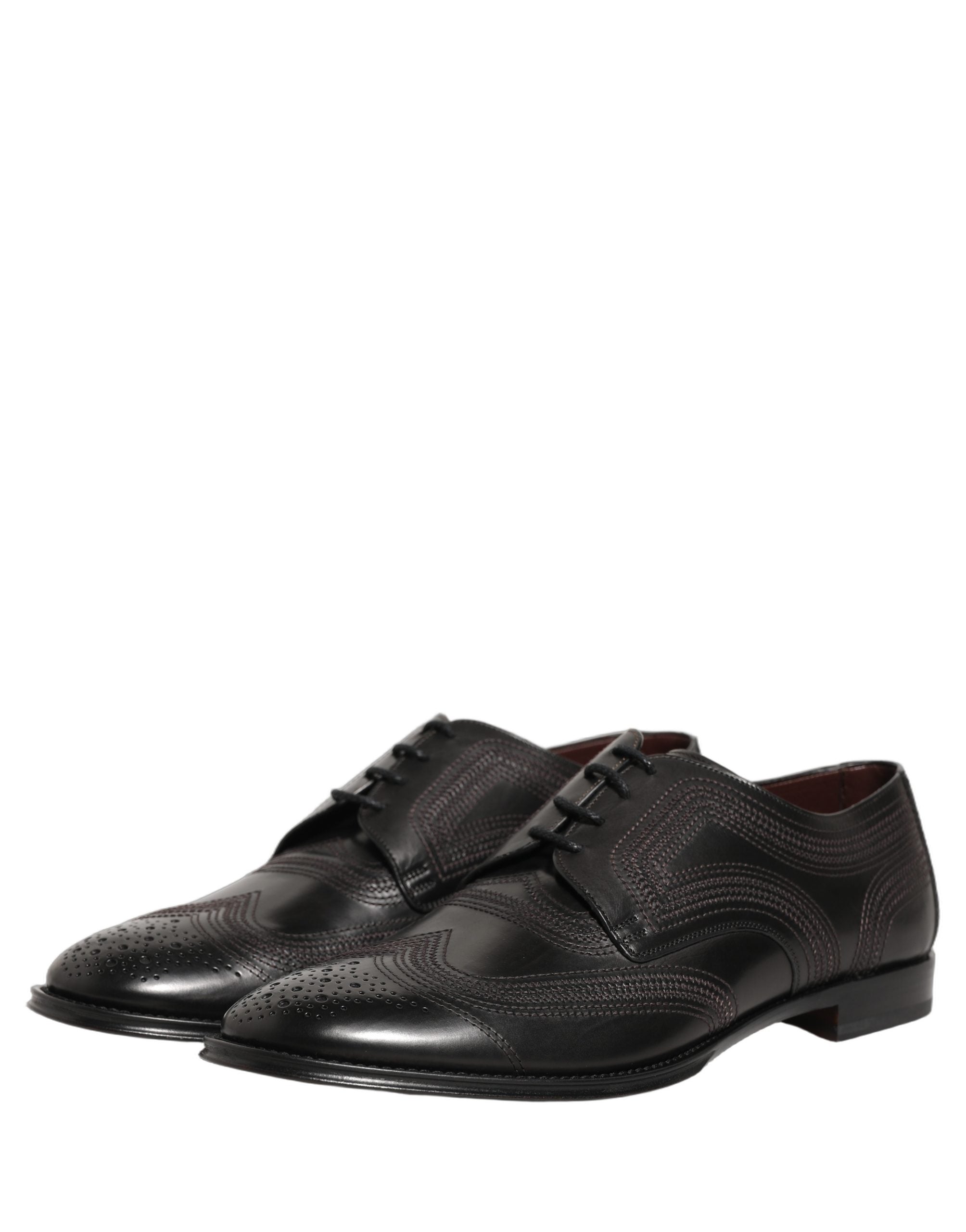 Dolce & Gabbana Schwarze Leder Derby-Schnürschuhe mit Stickerei