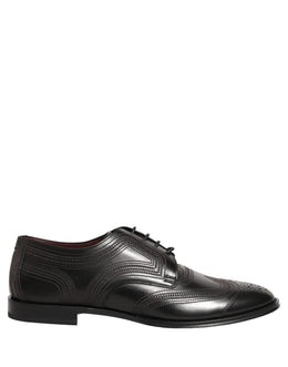 Dolce & Gabbana Schwarze Leder Derby-Schnürschuhe mit Stickerei