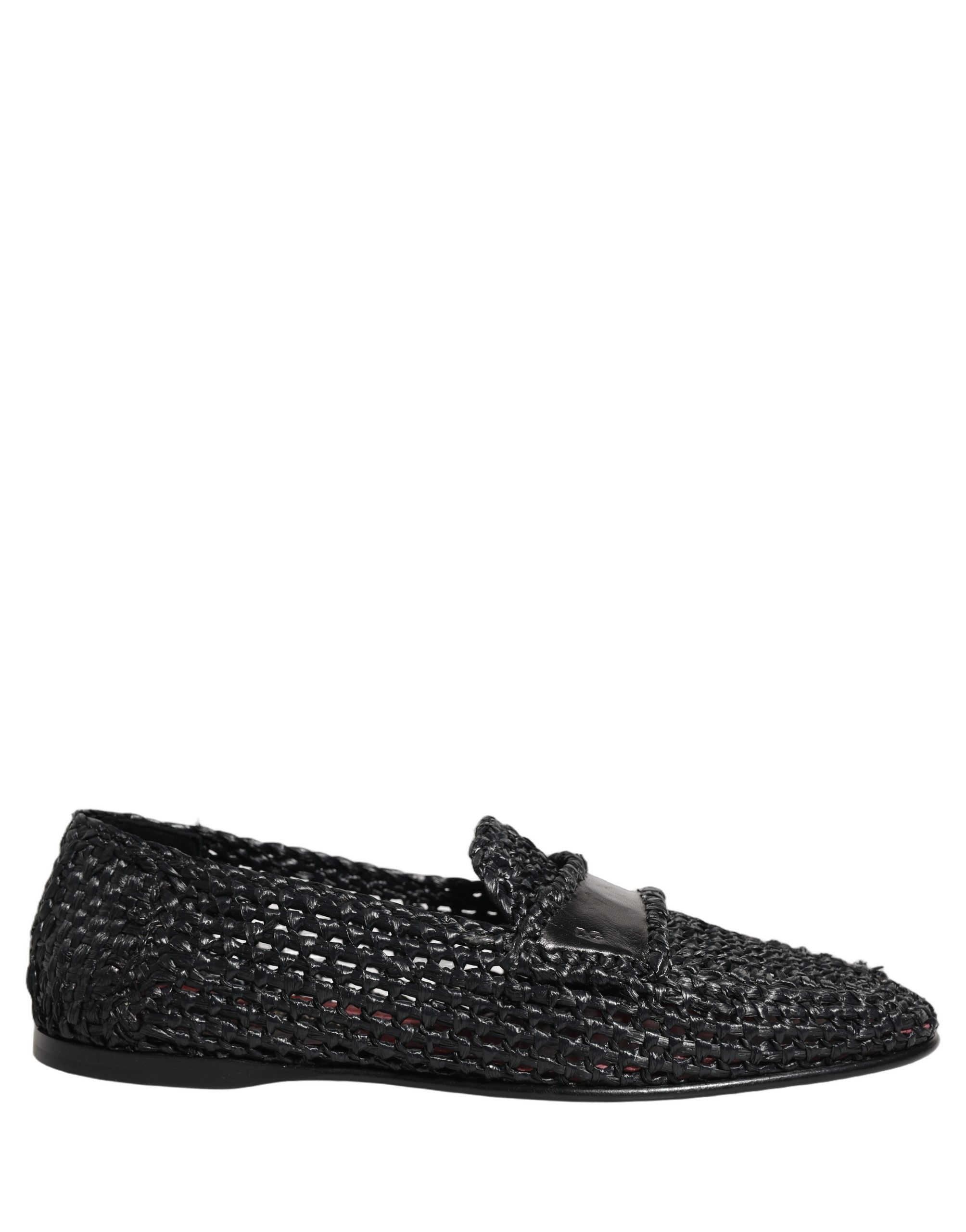 Dolce & Gabbana Schwarze Loafer aus gewebtem Bast zum Hineinschlüpfen
