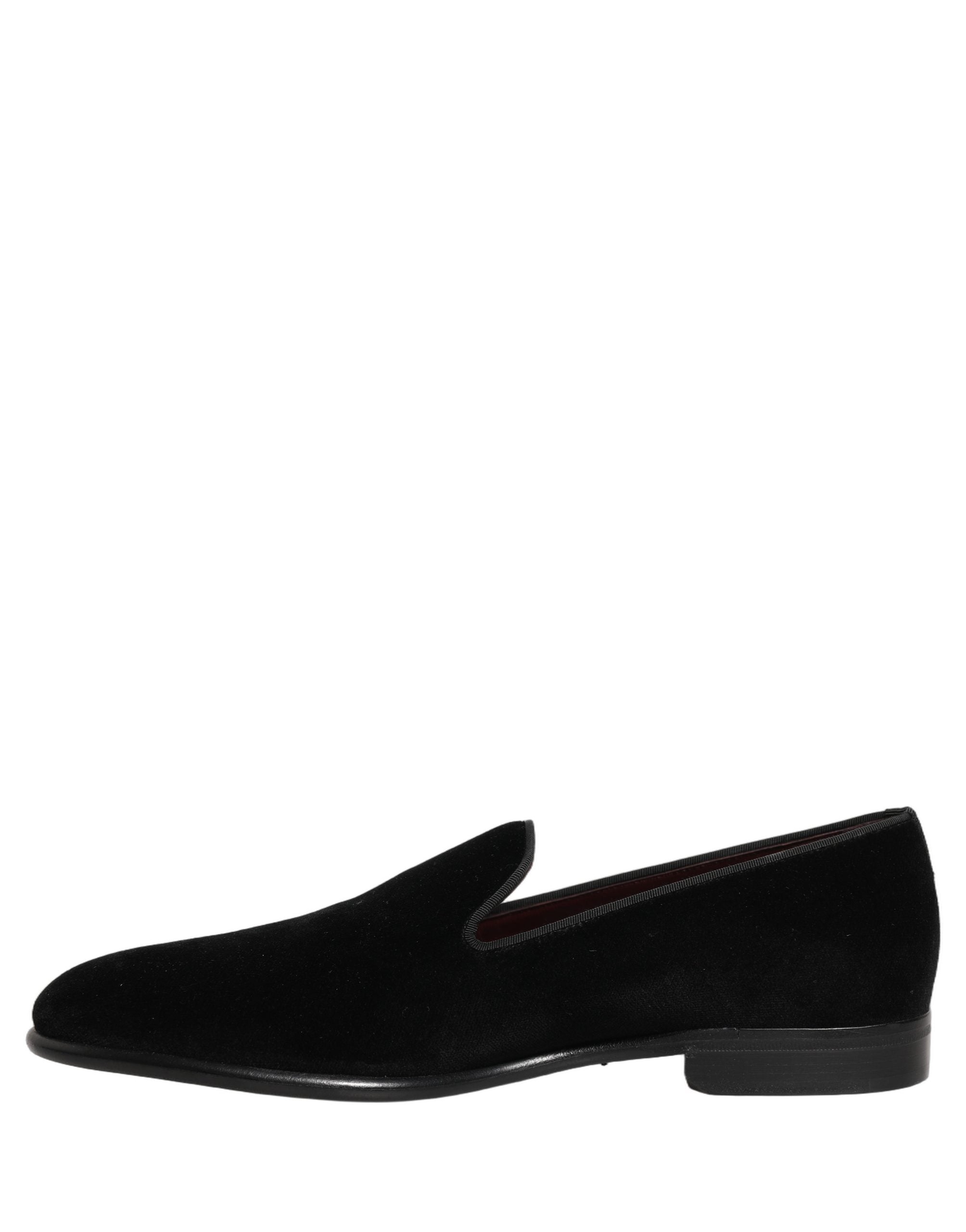 Dolce & Gabbana Schwarzer Samt Loafers Formal Männer Kleid Schuhe