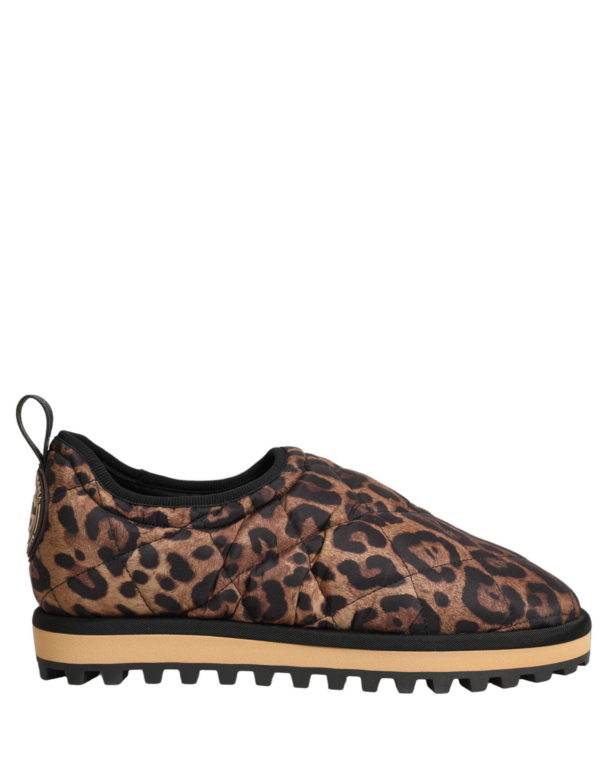 Dolce & Gabbana Braune Herren-Sneaker mit Leo-Print und Steppung