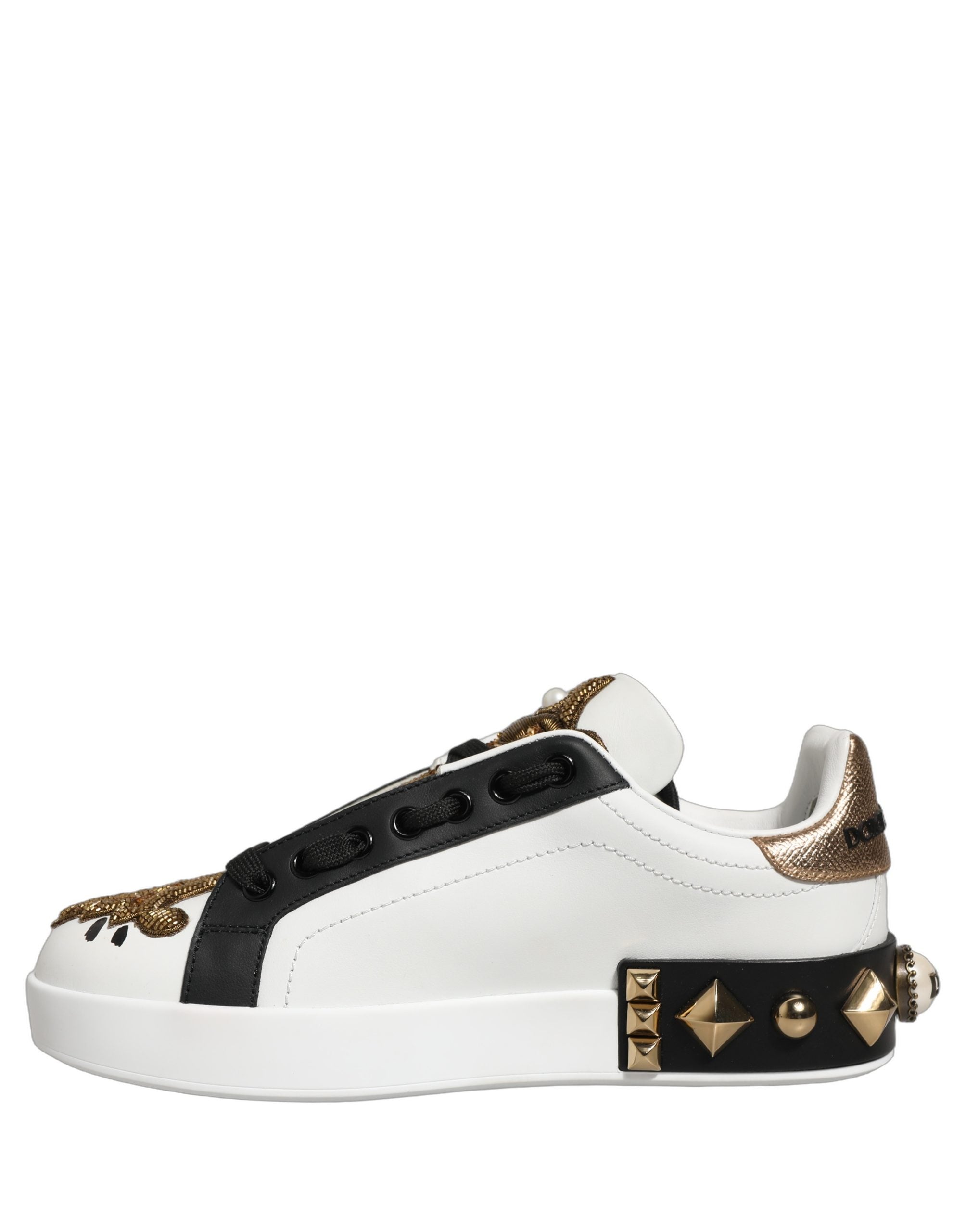 Dolce & Gabbana Weiße Portofino Sneaker mit Nieten aus Weißgold