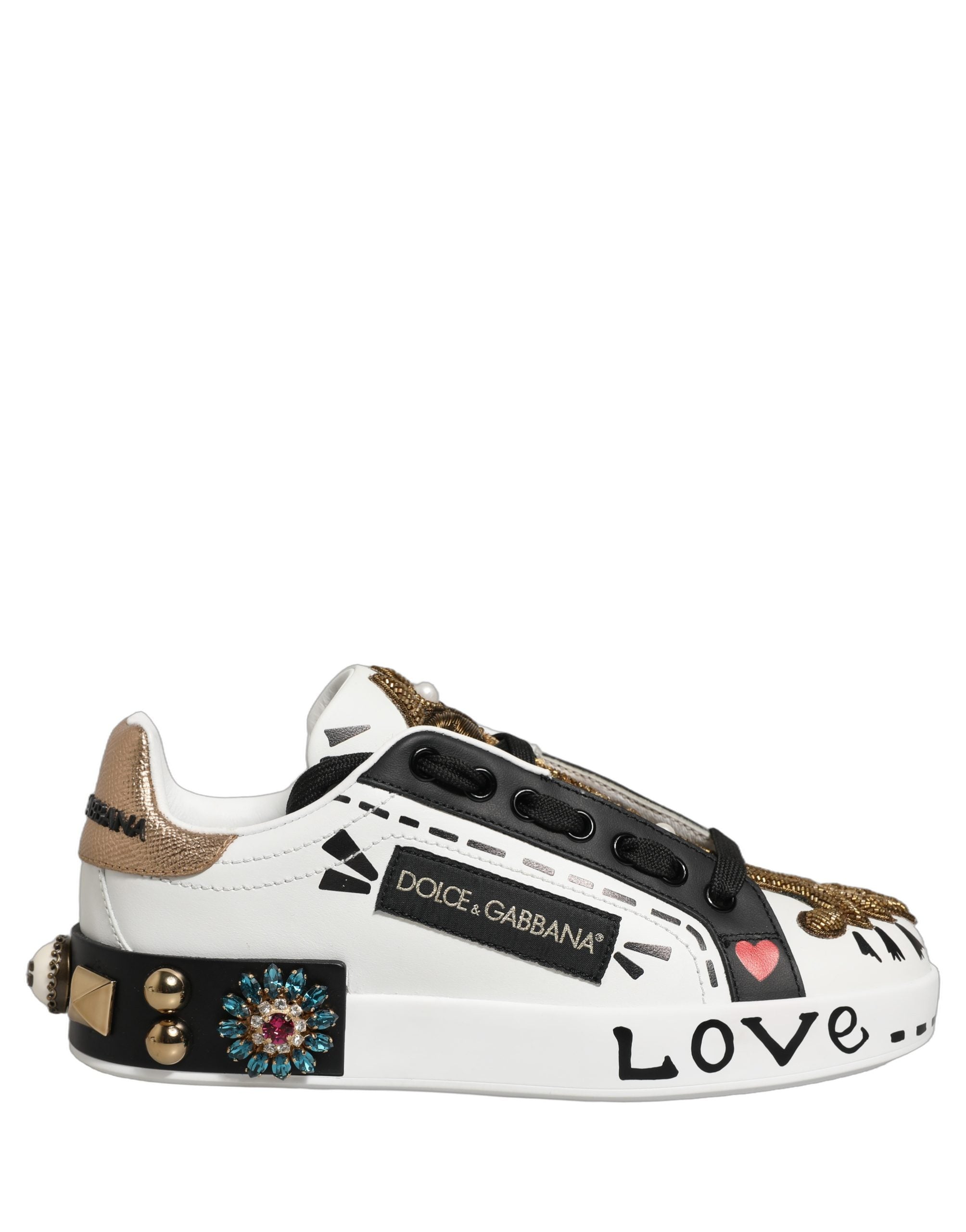 Dolce & Gabbana Weiße Portofino Sneaker mit Nieten aus Weißgold