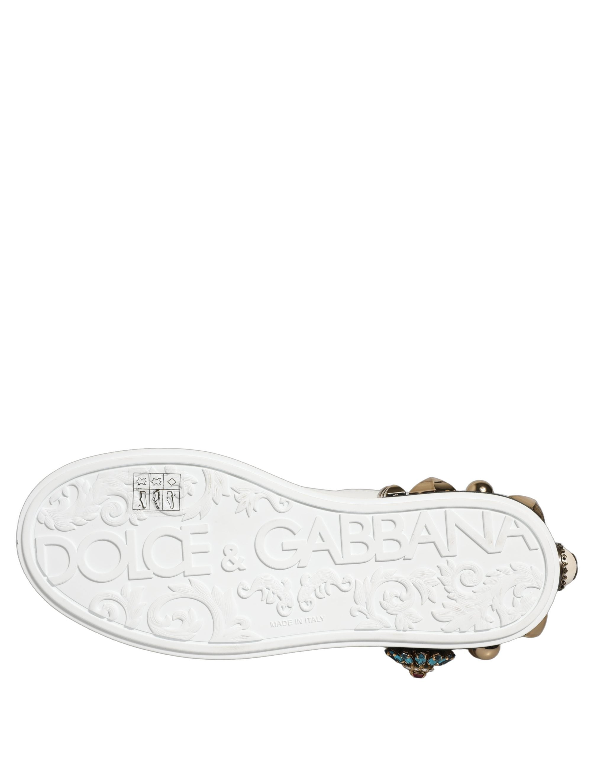 Dolce & Gabbana Weiße Portofino Sneaker mit Nieten aus Weißgold