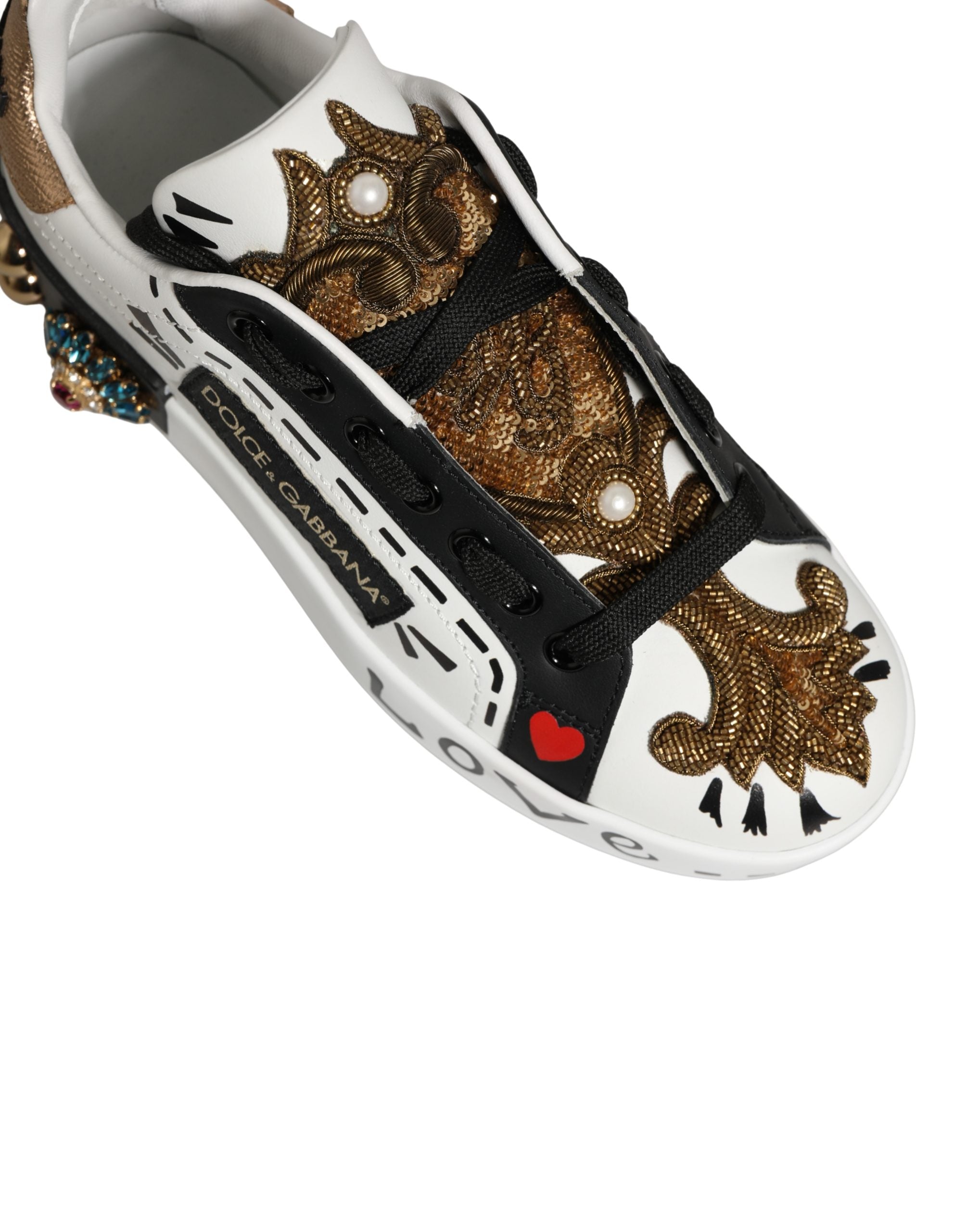 Dolce & Gabbana Weiße Portofino Sneaker mit Nieten aus Weißgold
