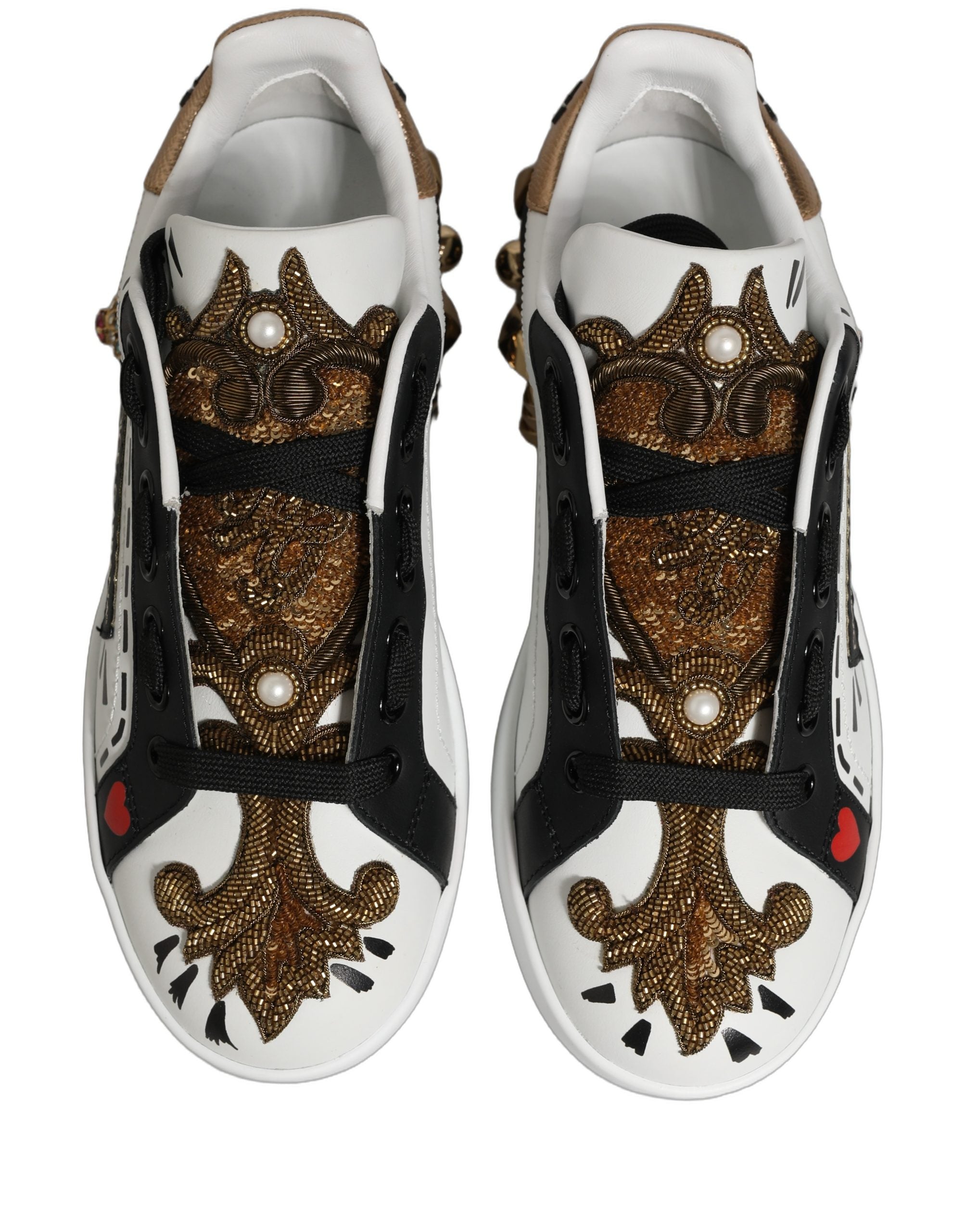 Dolce & Gabbana Weiße Portofino Sneaker mit Nieten aus Weißgold