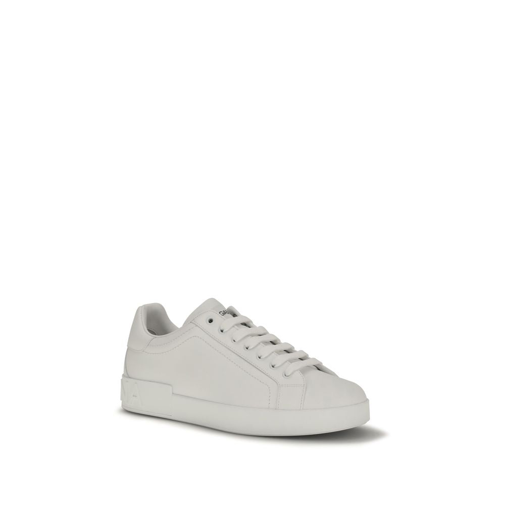 Dolce & Gabbana Weiße Low-Top-Sneaker aus Kalbsleder Bos Taurus