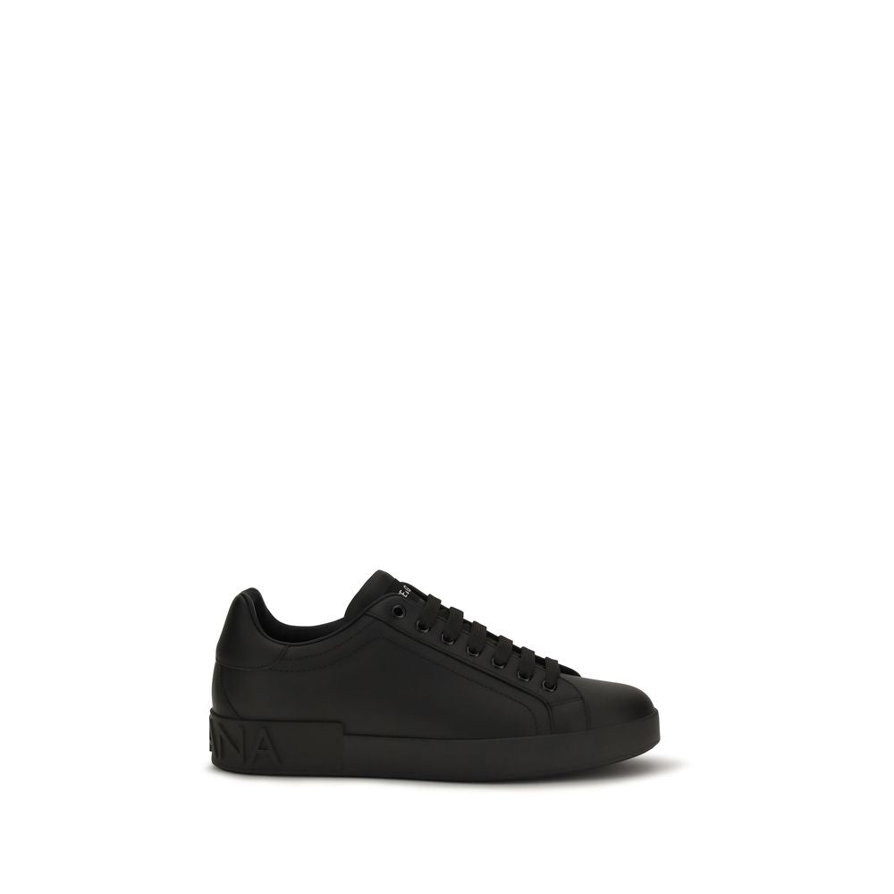 Dolce & Gabbana Schwarze Bos Taurus Kalbsleder Low-Top-Sneaker