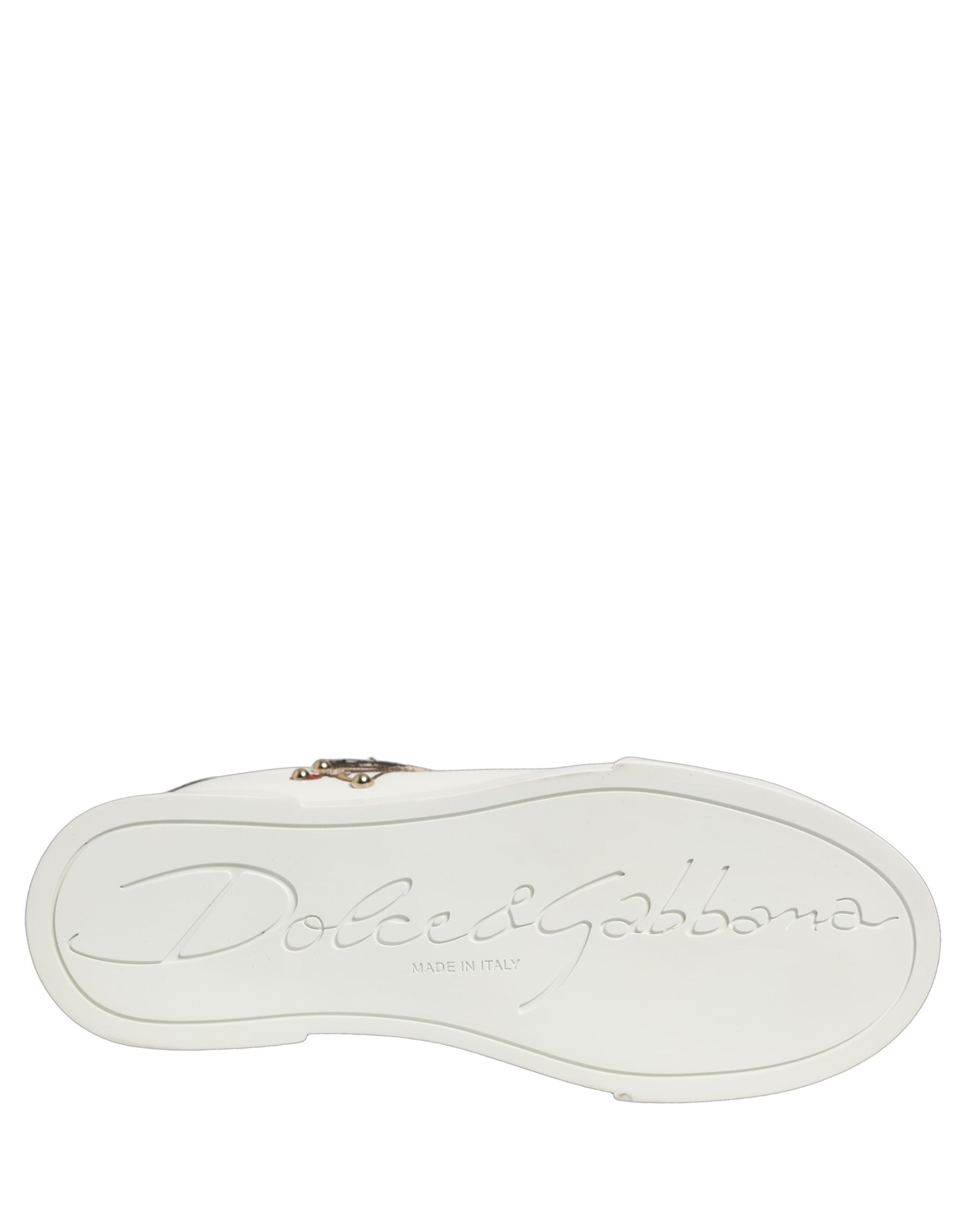 Dolce & Gabbana Weiß Patch Kalbsleder Nappa Portofino Turnschuhe Schuhe