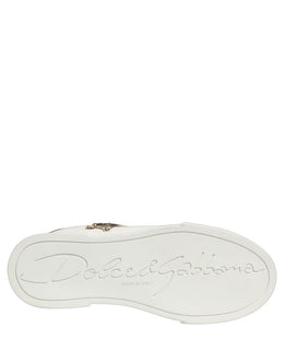 Dolce & Gabbana Weiß Patch Kalbsleder Nappa Portofino Turnschuhe Schuhe