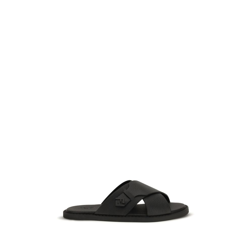 Fendi Schwarze Bos Taurus Kalbsleder-Sandalen